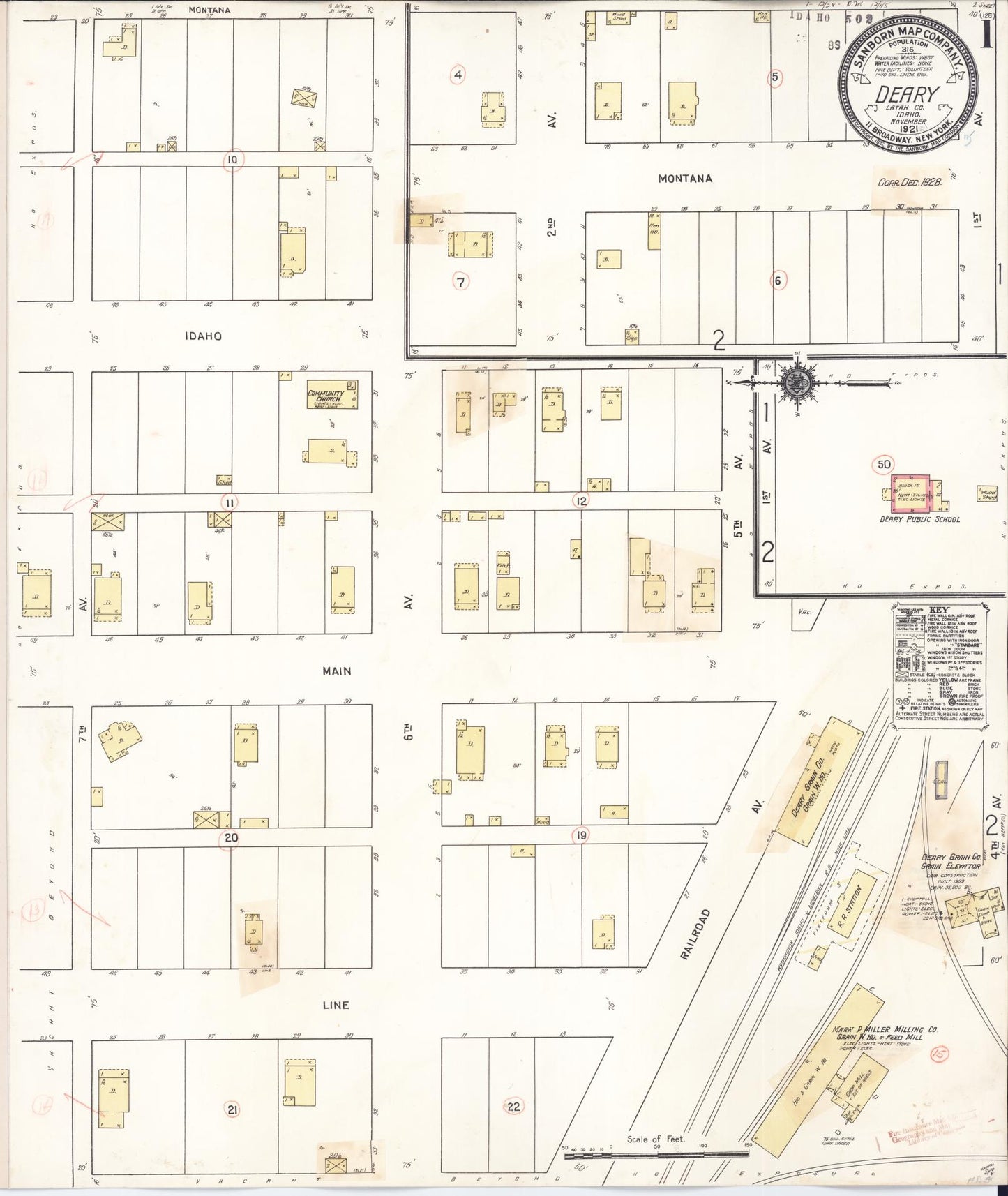 Sanborn Fire Insurance Map from Deary, Latab County, Idaho (1928), Sheet #0001 - Historic Sanborn Fire Insurance Map Print, vintage old map wall art, antique decor, genealogy gift, Idaho Idaho map