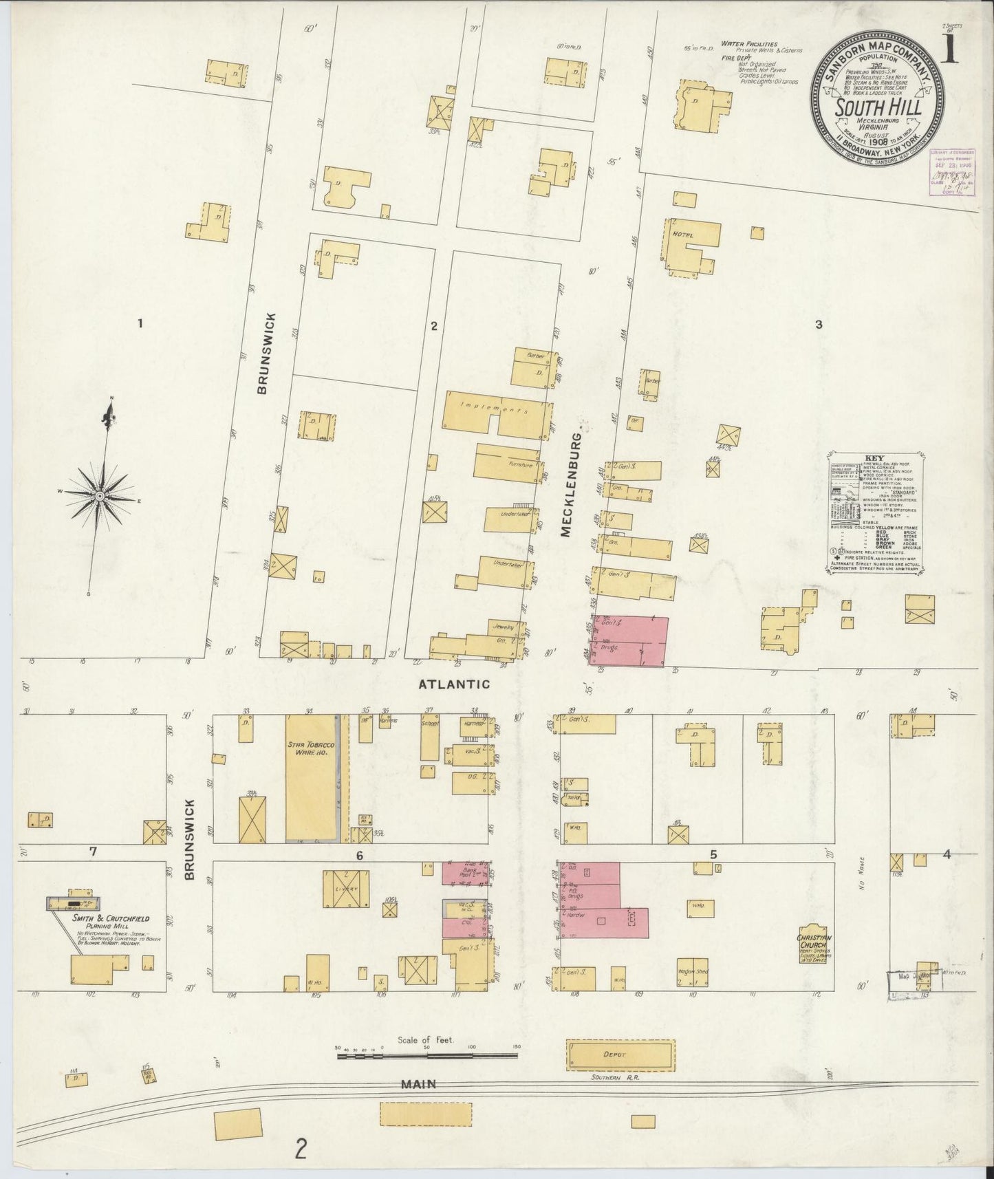 Sanborn Fire Insurance Map from South Hill, Mecklenburg County, Virginia. (1908) – Historic Sanborn Fire Insurance Map Print