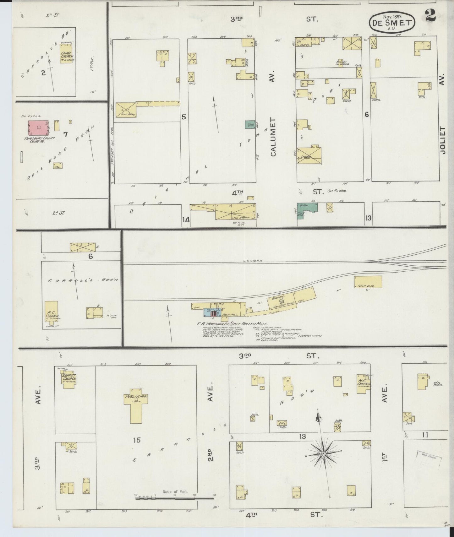 Sanborn Fire Insurance Map from De Smet, Kingsbury County, South Dakota (1893), Sheet #0002 - Historic Sanborn Fire Insurance Map Print, vintage old map wall art, antique decor, genealogy gift, South Dakota South Dakota map