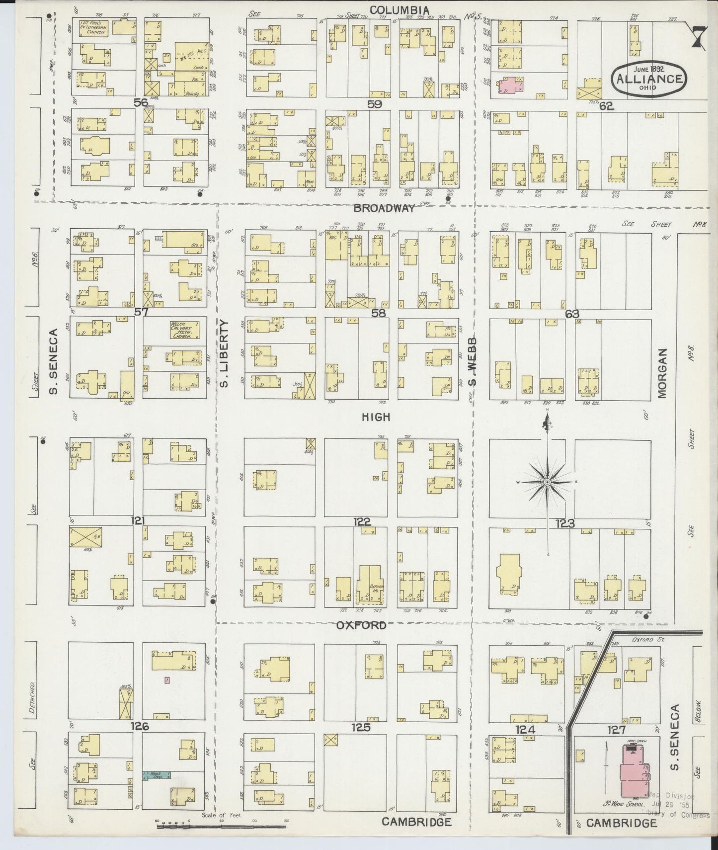 Sanborn Fire Insurance Map from Alliance, Stark County, Ohio (1892), Sheet #0007 - Historic Sanborn Fire Insurance Map Print, vintage old map wall art, antique decor, genealogy gift, Ohio Ohio map