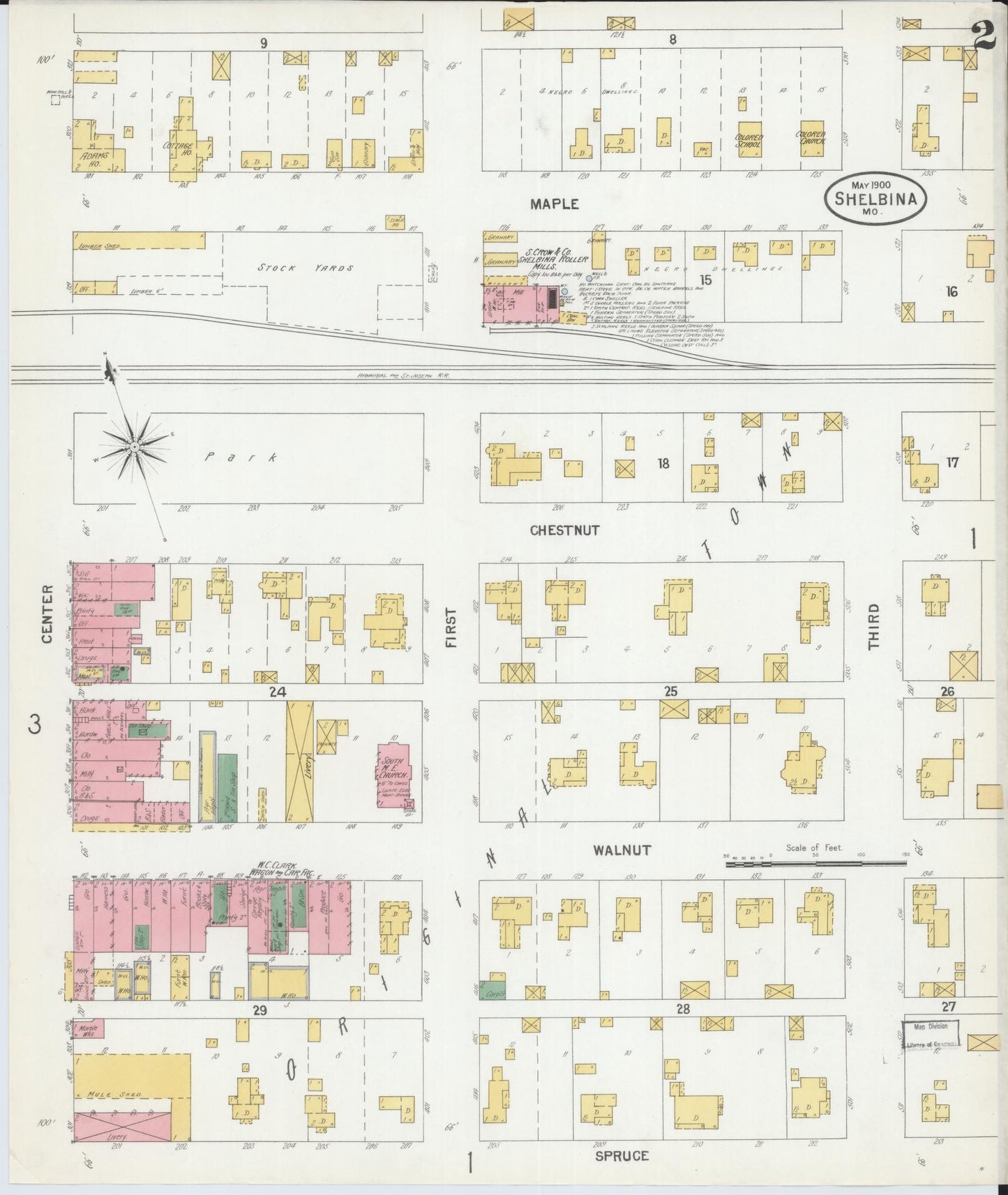 Sanborn Fire Insurance Map from Shelbina, Shelby County, Missouri (1900), Sheet #0002 - Historic Sanborn Fire Insurance Map Print, vintage old map wall art, antique decor, genealogy gift, Missouri Missouri map