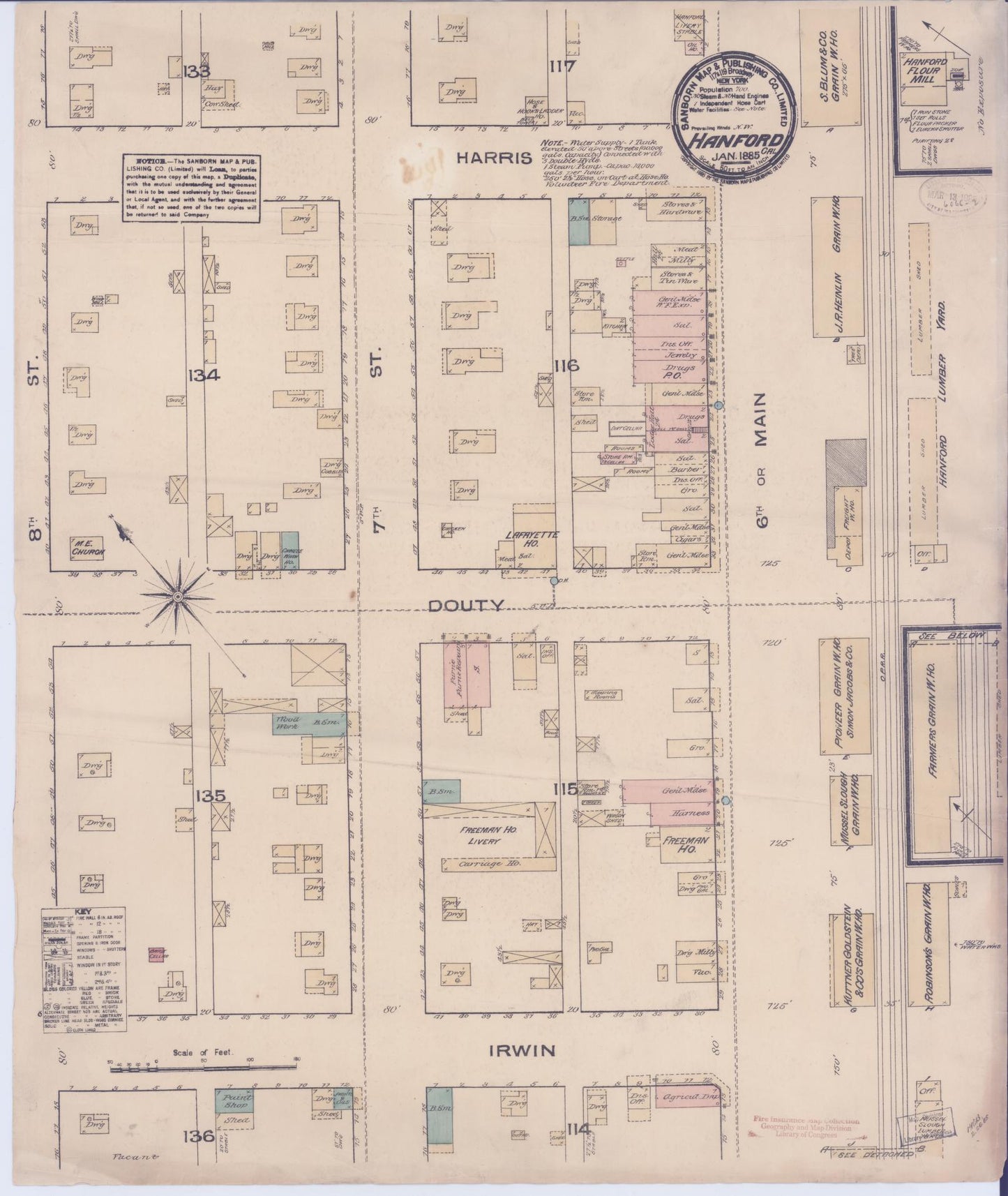 Sanborn Fire Insurance Map from Hanford, Kings County, California (1885), Sheet #0001 - Historic Sanborn Fire Insurance Map Print, vintage old map wall art, antique decor, genealogy gift, California California map