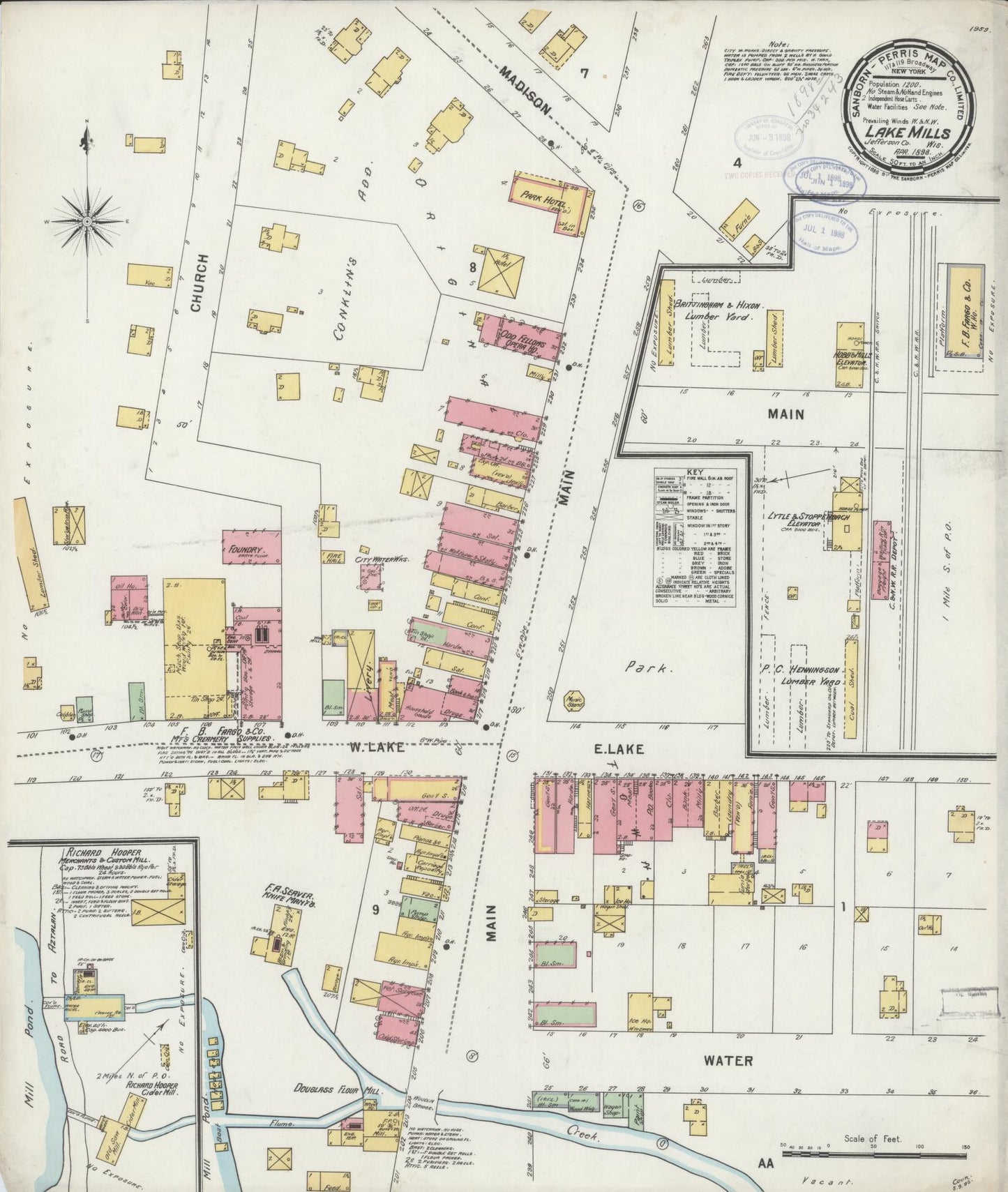 Sanborn Fire Insurance Map from Lake Mills, Jefferson County, Wisconsin (1898), Sheet #0001 - Historic Sanborn Fire Insurance Map Print, vintage old map wall art, antique decor, genealogy gift, Wisconsin Wisconsin map