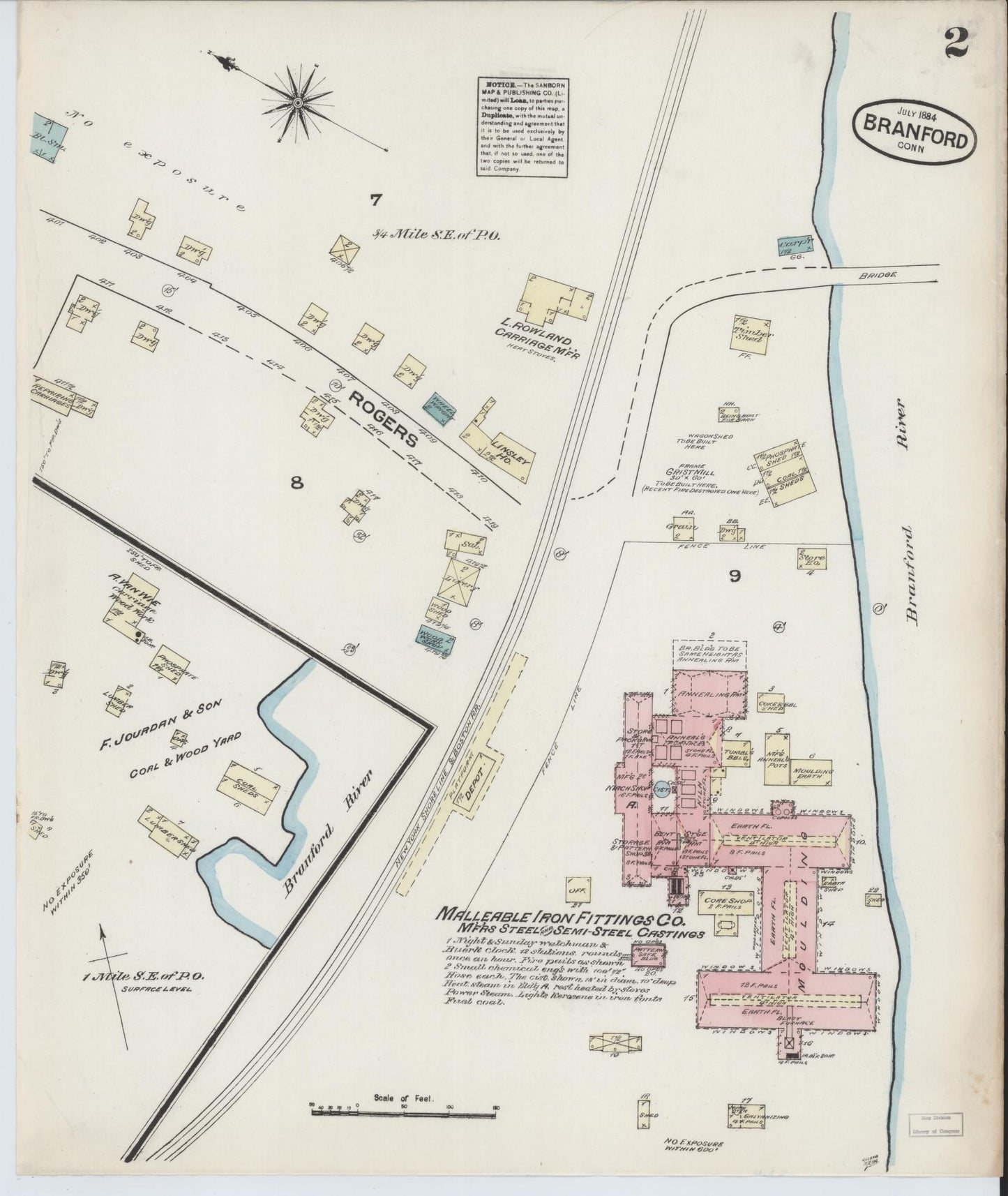 Sanborn Fire Insurance Map from Branford, New Haven County, Connecticut (1884), Sheet #0002 - Complete Map Set gallery image, historic Sanborn map, vintage wall art, Connecticut Connecticut