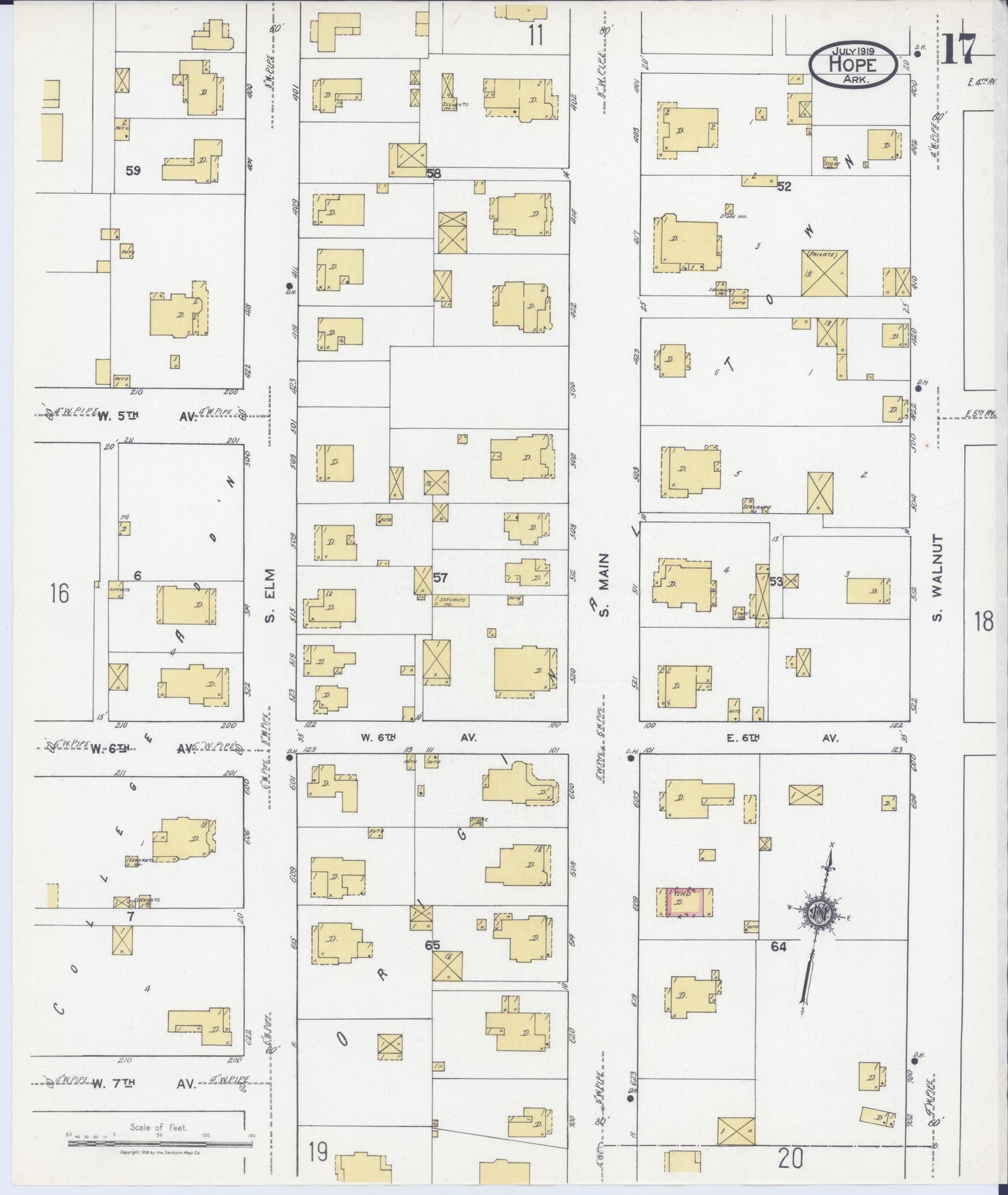 Sanborn Fire Insurance Map from Hope, Hempstead County, Arkansas (1919), Sheet #0017 - Historic Sanborn Fire Insurance Map Print, vintage old map wall art, antique decor, genealogy gift, Arkansas Arkansas map
