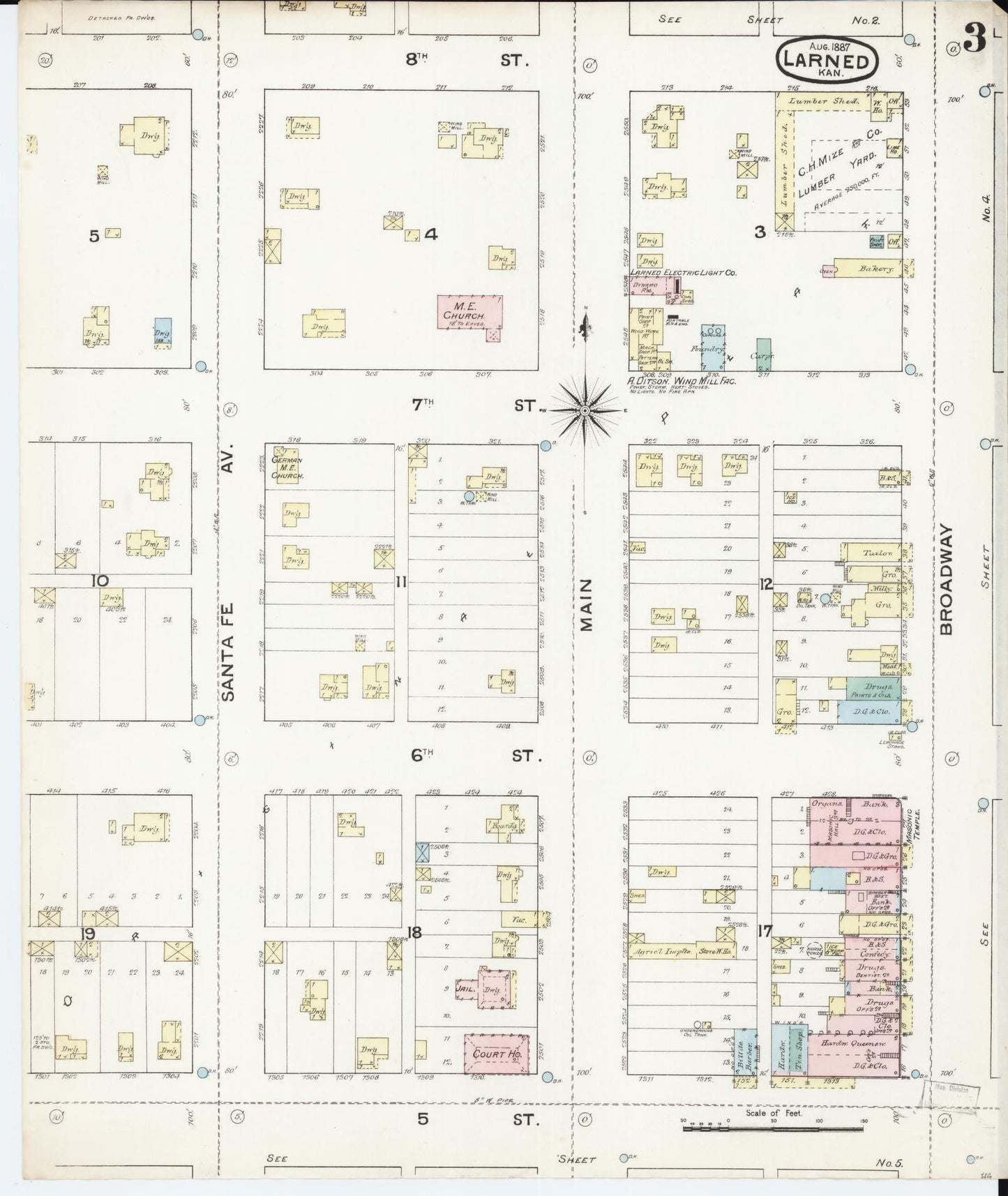 Sanborn Fire Insurance Map from Larned, Pawnee County, Kansas (1887), Sheet #0003 - Historic Sanborn Fire Insurance Map Print, vintage old map wall art, antique decor, genealogy gift, Kansas Kansas map