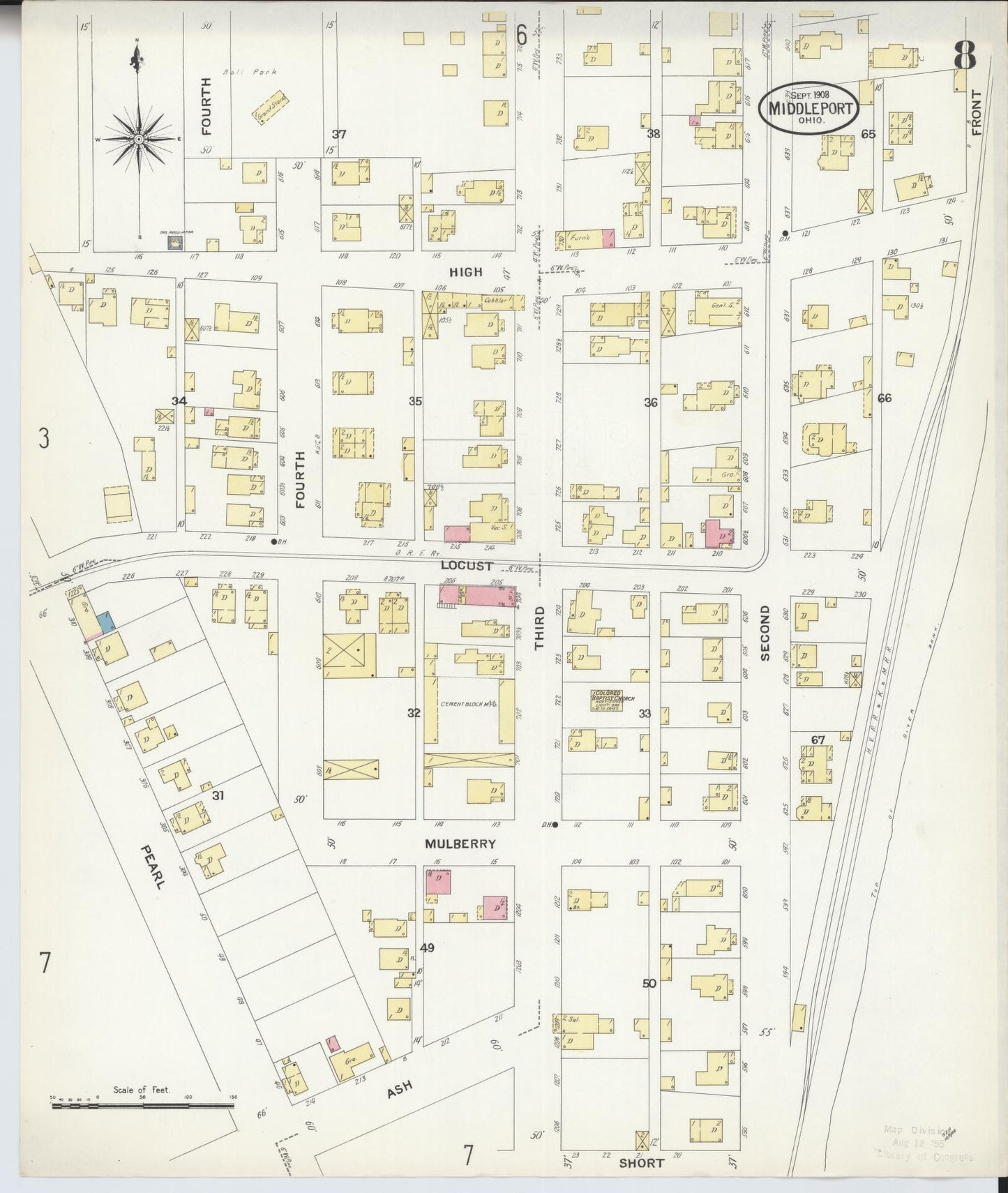 Sanborn Fire Insurance Map from Middleport, Meigs County, Ohio (1908), Sheet #0008 - Complete Map Set gallery image, historic Sanborn map, vintage wall art, Ohio Ohio