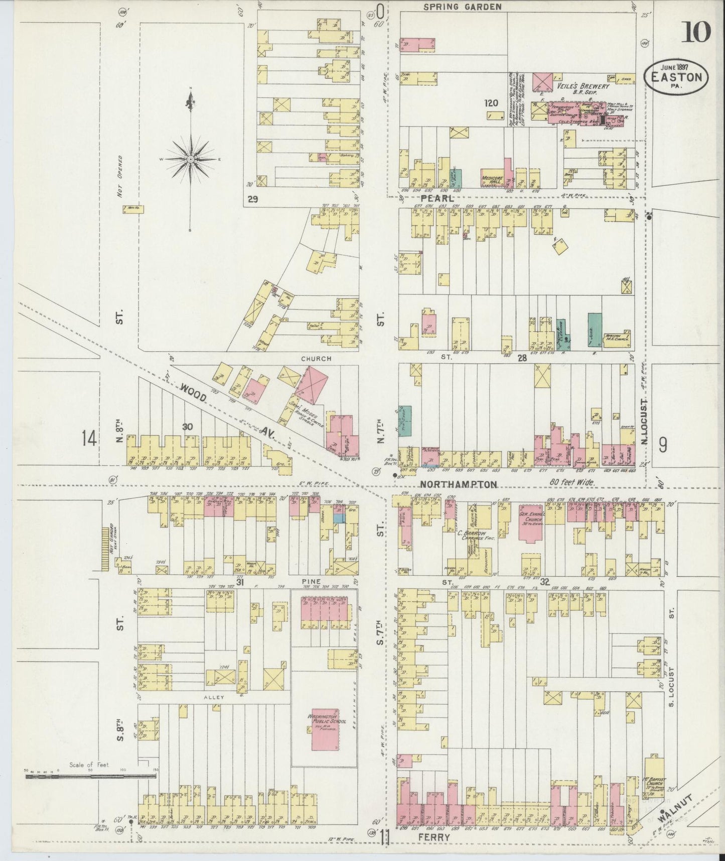 Sanborn Fire Insurance Map from Easton, Northampton County, Pennsylvania (1897), Sheet #0010 - Historic Sanborn Fire Insurance Map Print, vintage old map wall art, antique decor, genealogy gift, Pennsylvania Pennsylvania map