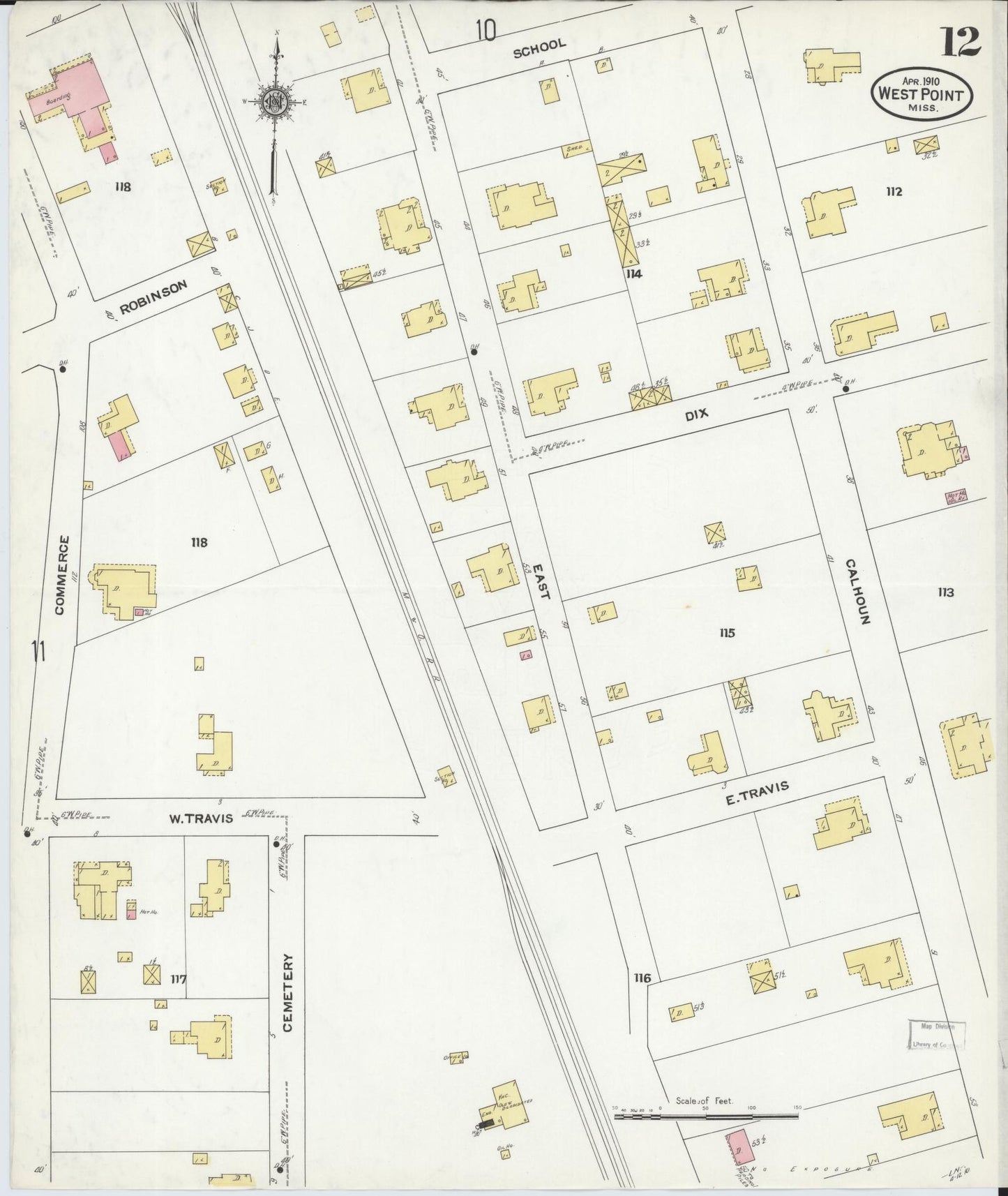 Sanborn Fire Insurance Map from West Point, Clay County, Mississippi (1910), Sheet #0012 - Historic Sanborn Fire Insurance Map Print, vintage old map wall art, antique decor, genealogy gift, Mississippi Mississippi map