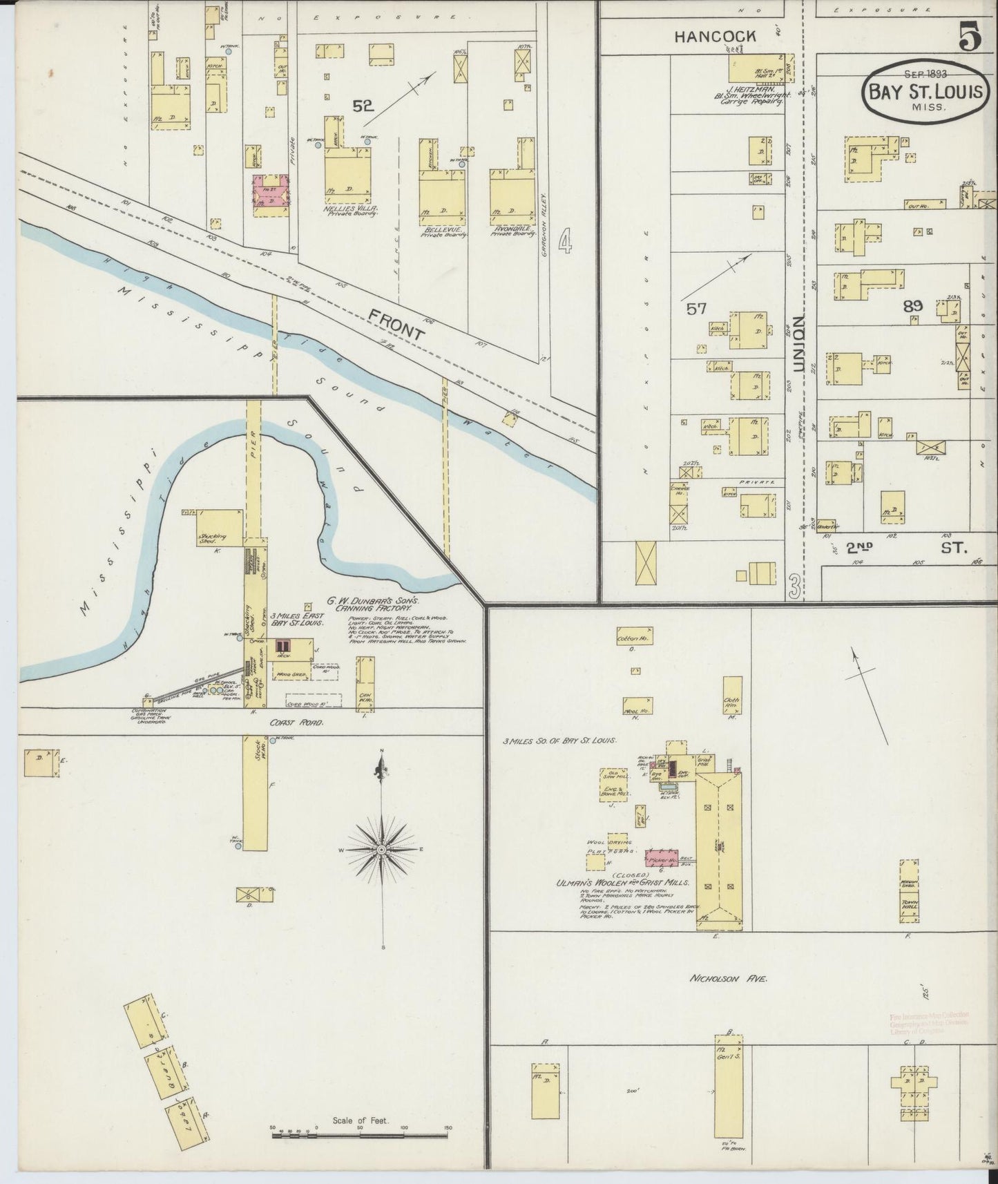 Sanborn Fire Insurance Map from Bay Saint Louis, Hancock County, Mississippi (1893), Sheet #0005 - Complete Map Set gallery image, historic Sanborn map, vintage wall art, Mississippi Mississippi