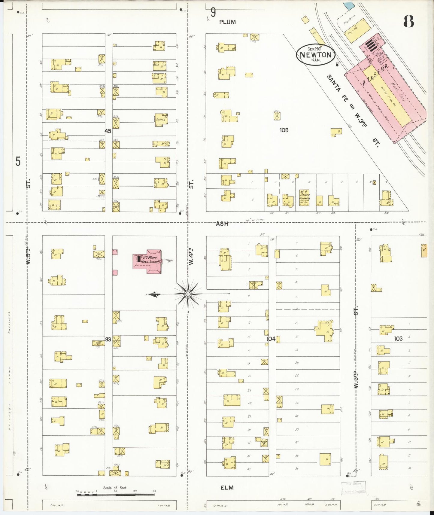 Sanborn Fire Insurance Map from Newton, Harvey County, Kansas (1901), Sheet #0008 - Historic Sanborn Fire Insurance Map Print, vintage old map wall art, antique decor, genealogy gift, Kansas Kansas map
