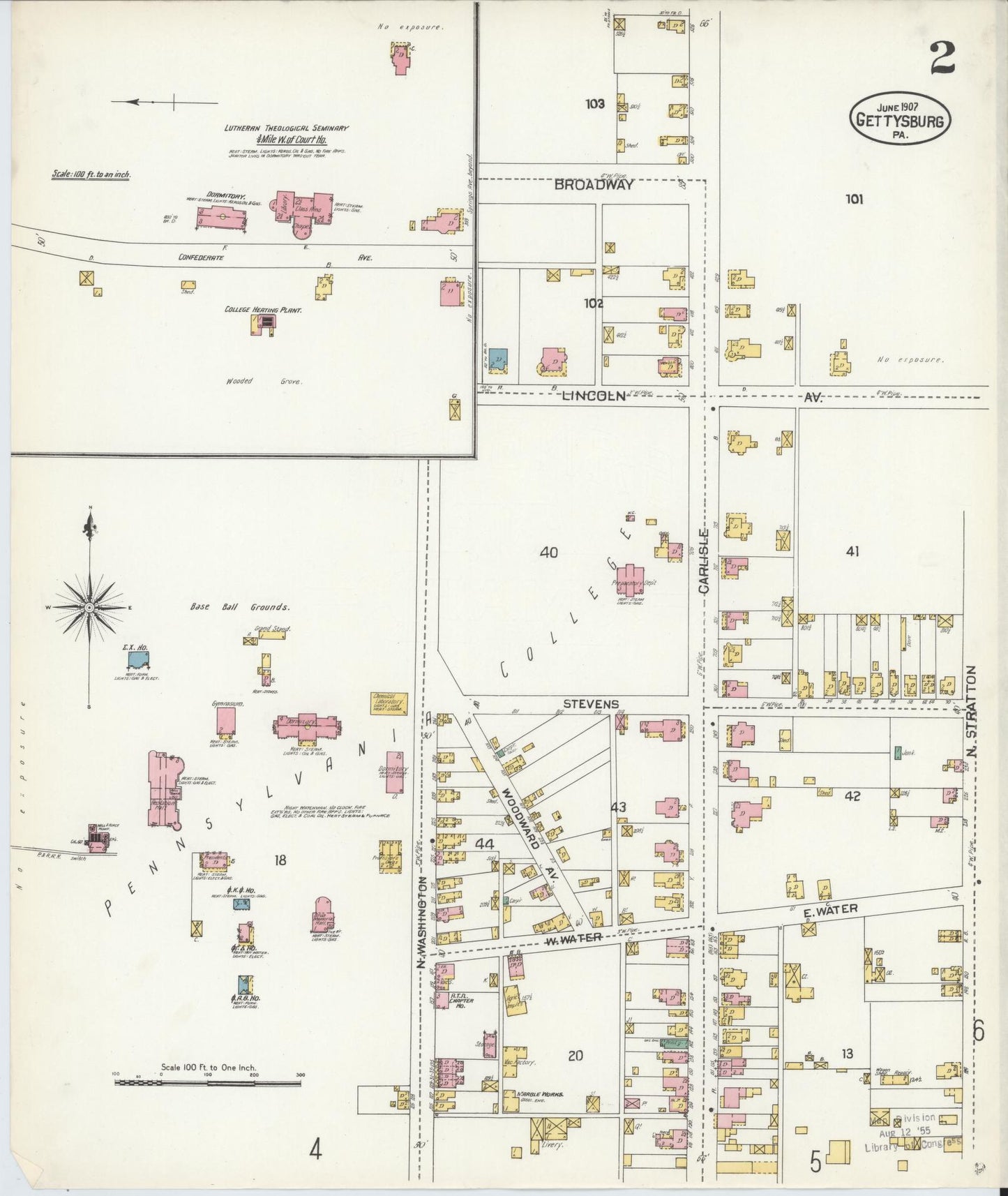 Sanborn Fire Insurance Map from Gettysburg, Adams County, Pennsylvania (1907), Sheet #0002 - Historic Sanborn Fire Insurance Map Print, vintage old map wall art, antique decor, genealogy gift, Pennsylvania Pennsylvania map