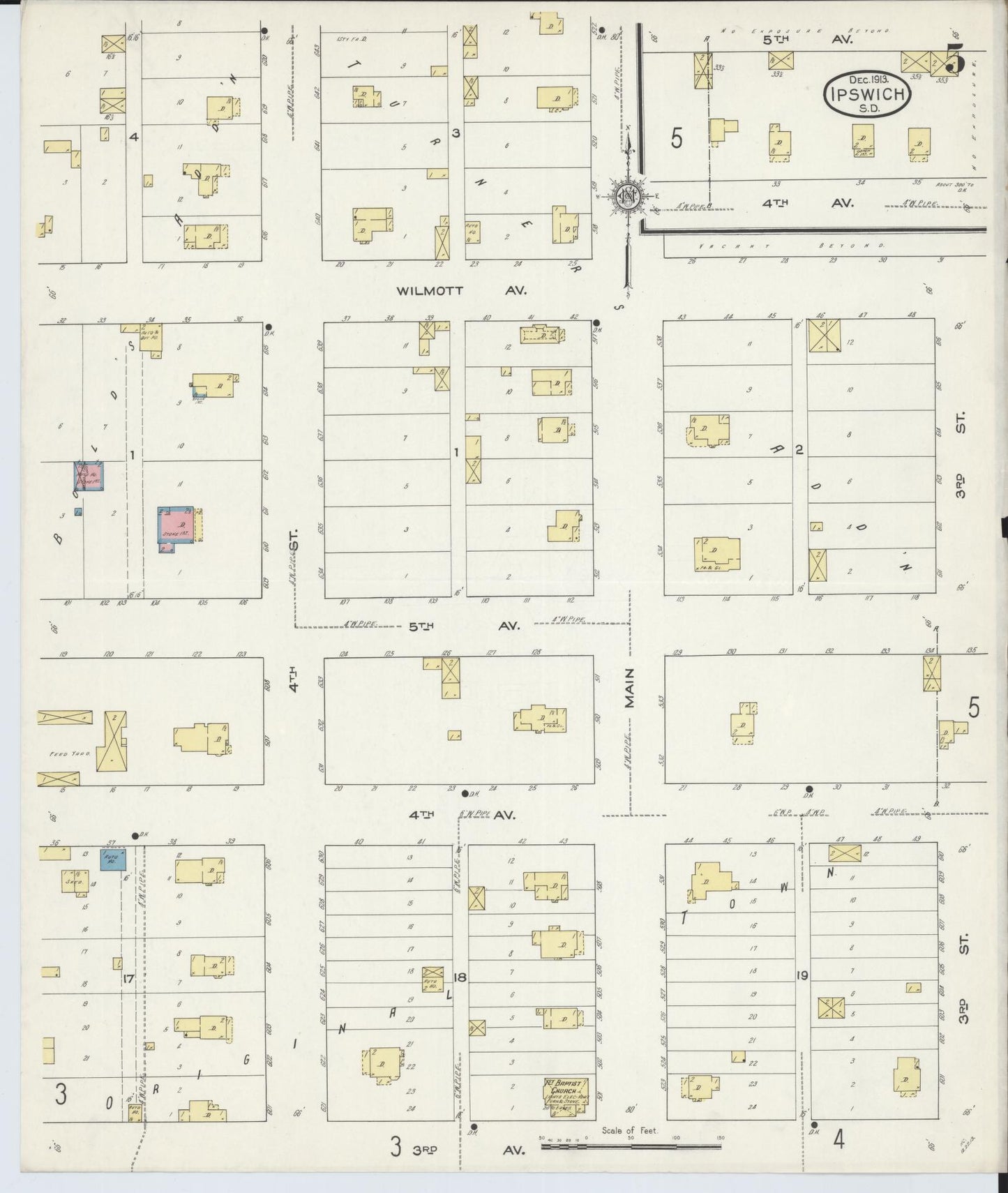 Sanborn Fire Insurance Map from Ipswich, Edmunds County, South Dakota (1913), Sheet #0005 - Complete Map Set gallery image, historic Sanborn map, vintage wall art, South Dakota South Dakota