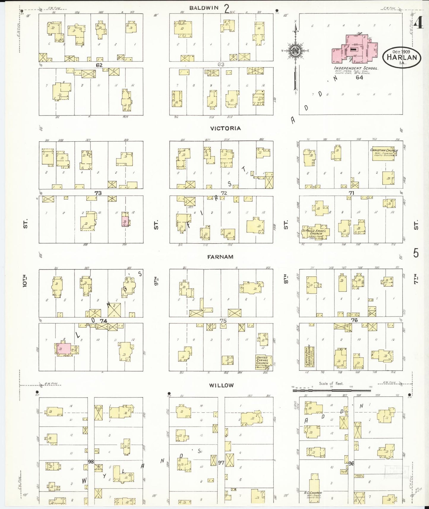 Sanborn Fire Insurance Map from Harlan, Shelby County, Iowa (1909), Sheet #0004 - Historic Sanborn Fire Insurance Map Print, vintage old map wall art