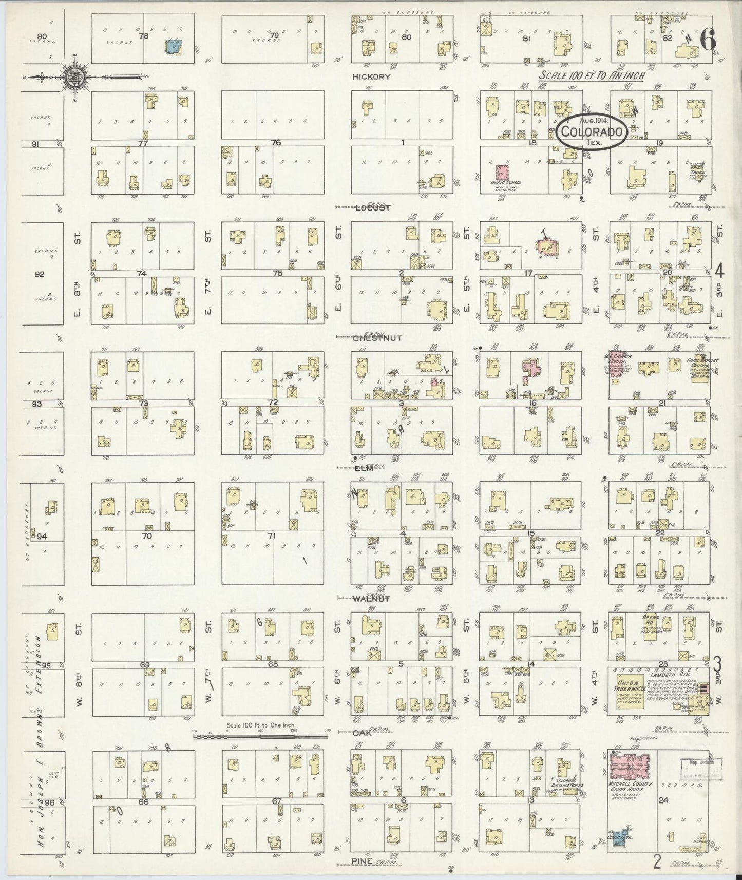 Sanborn Fire Insurance Map from Colorado, Mitchell County, Texas (1914), Sheet #0006 - Historic Sanborn Fire Insurance Map Print, vintage old map wall art, antique decor, genealogy gift, Colorado Colorado map