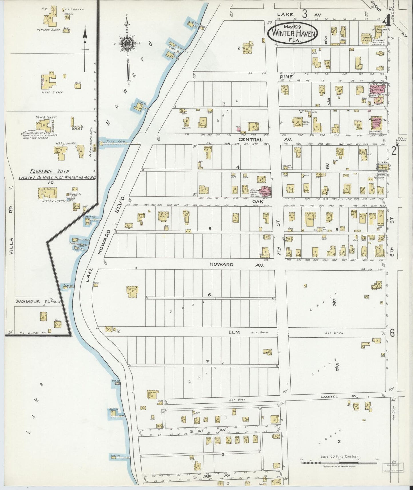 Sanborn Fire Insurance Map from Winter Haven, Polk County, Florida (1919), Sheet #0004 - Historic Sanborn Fire Insurance Map Print, vintage old map wall art, antique decor, genealogy gift, Florida Florida map