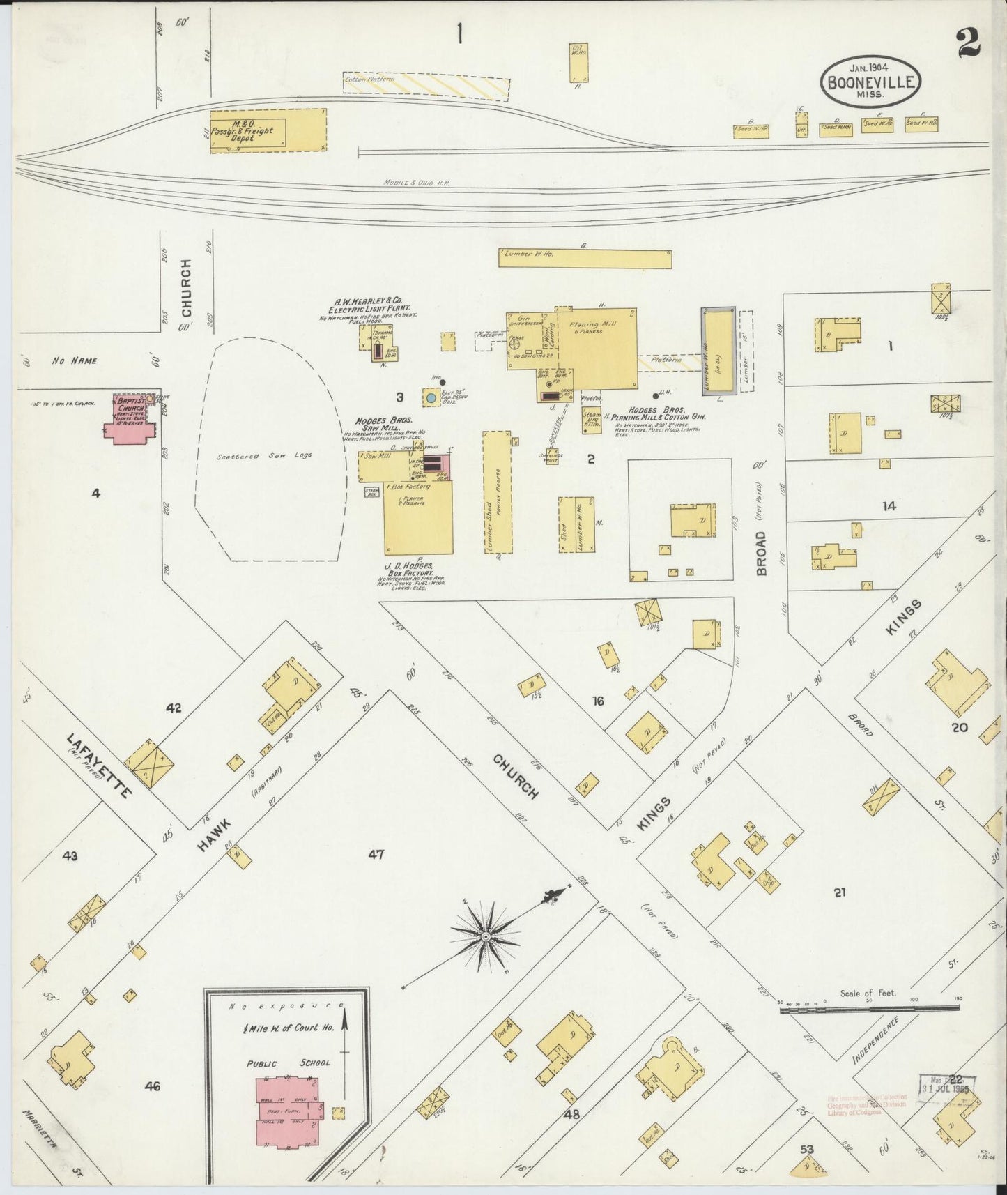 Sanborn Fire Insurance Map from Booneville, Prentiss County, Mississippi (1904), Sheet #0002 - Complete Map Set gallery image, historic Sanborn map, vintage wall art, Mississippi Mississippi