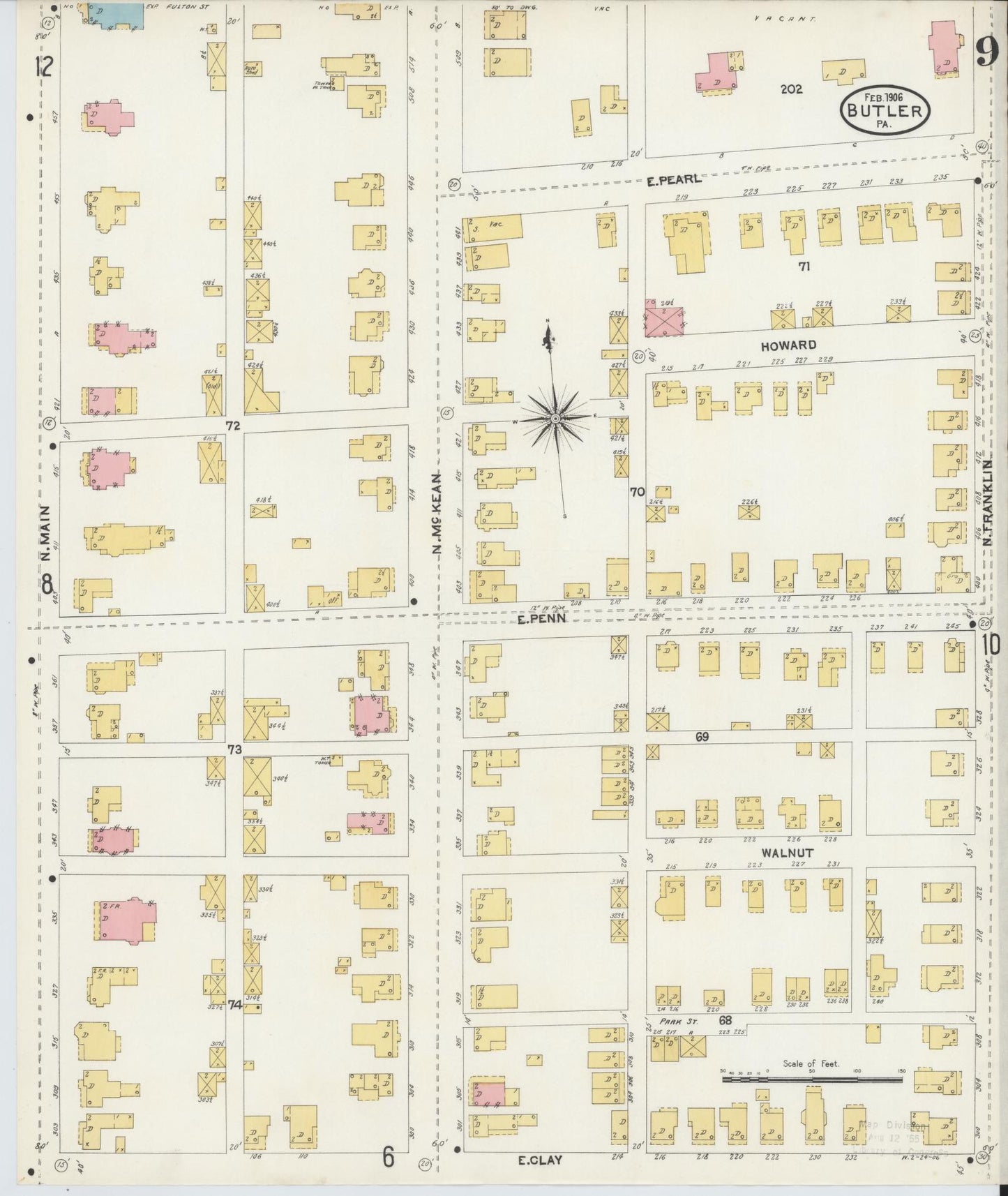 Sanborn Fire Insurance Map from Butler, Butler County, Pennsylvania (1906), Sheet #0009 - Historic Sanborn Fire Insurance Map Print, vintage old map wall art, antique decor, genealogy gift, Pennsylvania Pennsylvania map