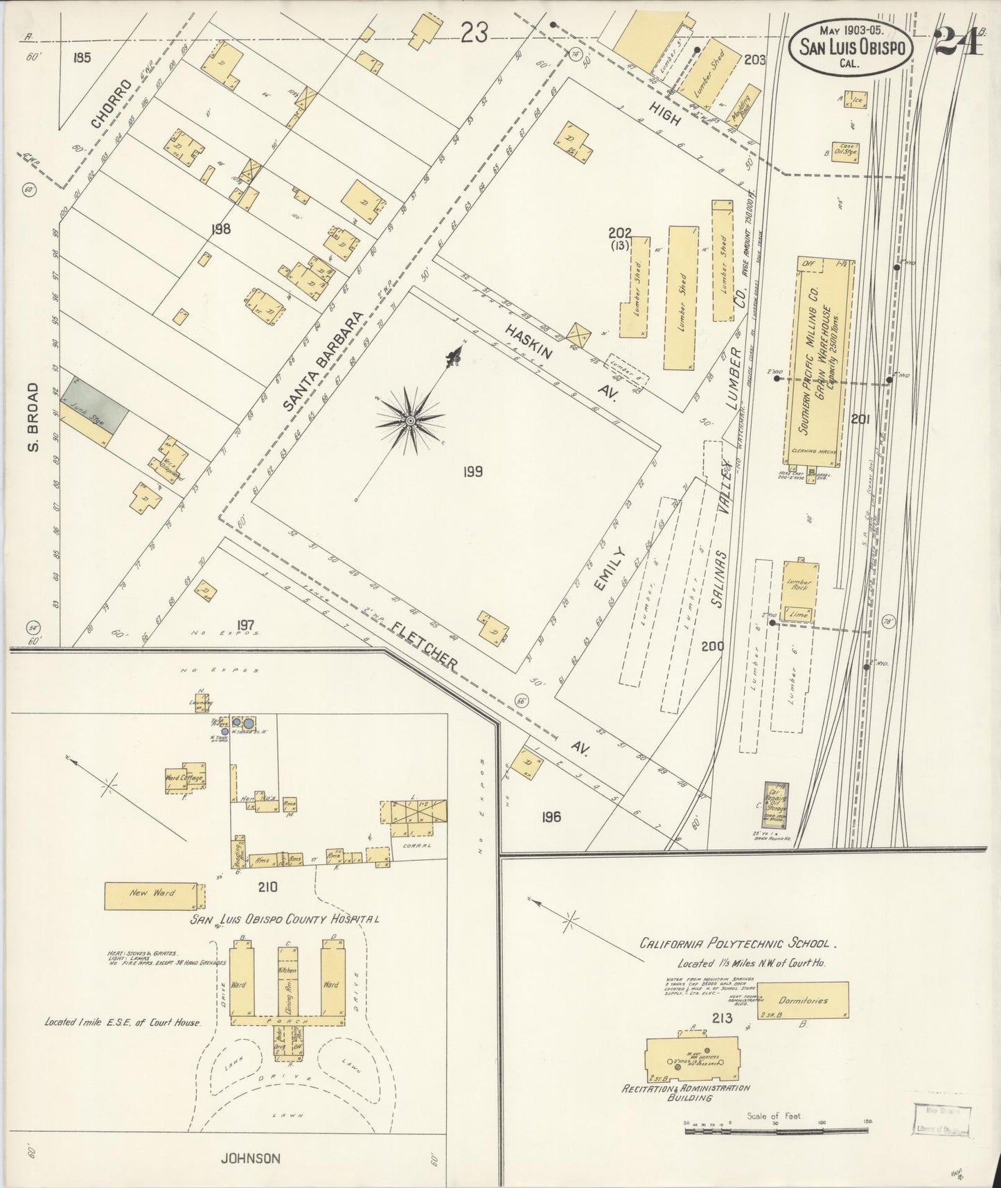 Sanborn Fire Insurance Map from San Luis Obispo, San Luis Obispo County, California (1905), Sheet #0024 - Complete Map Set gallery image, historic Sanborn map, vintage wall art, California California
