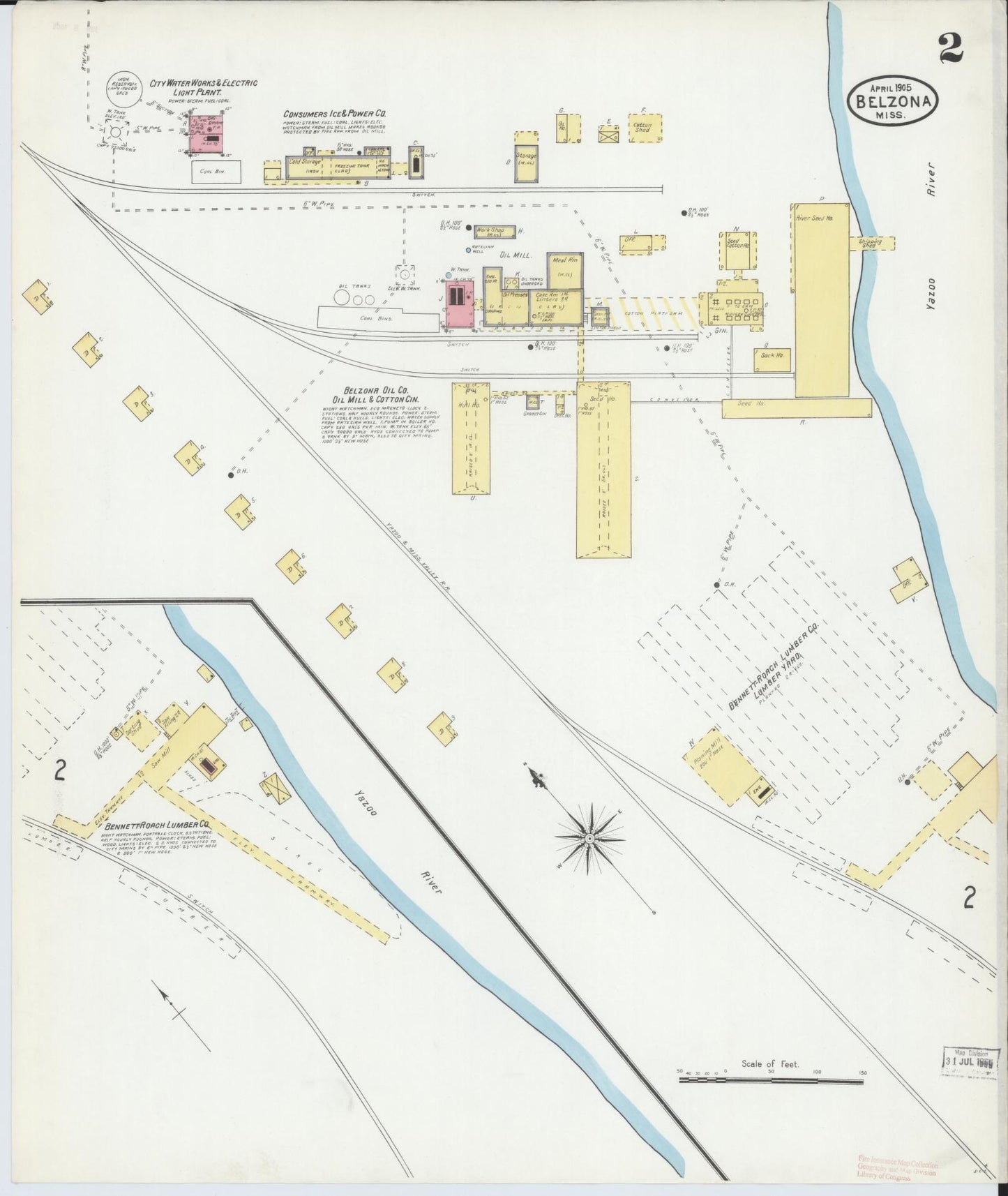 Sanborn Fire Insurance Map from Belzoni, Washington County, Mississippi (1905), Sheet #0002 - Complete Map Set gallery image, historic Sanborn map, vintage wall art, Mississippi Mississippi