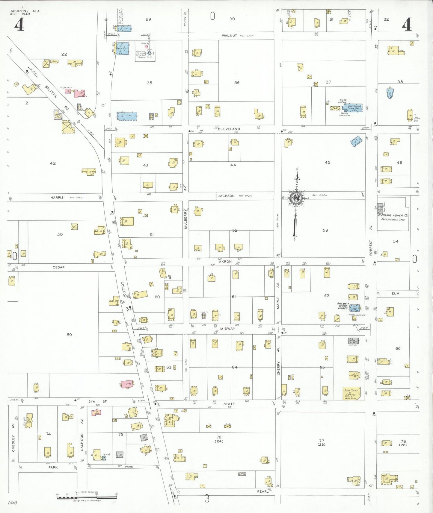 Sanborn Fire Insurance Map from Jackson, Clarke County, Alabama (1949), Sheet #0004 - Historic Sanborn Fire Insurance Map Print, vintage old map wall art, antique decor, genealogy gift, Alabama Alabama map