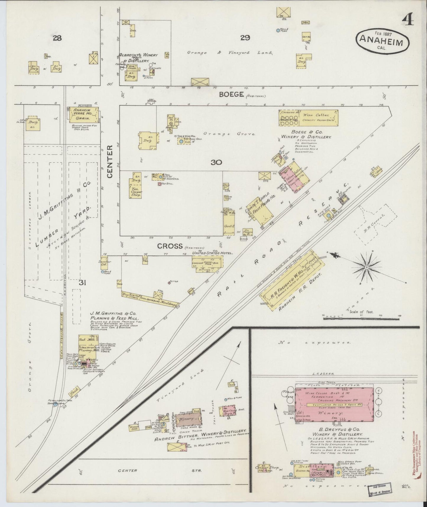 Sanborn Fire Insurance Map from Anaheim, Orange County, California (1887), Sheet #0004 - Historic Sanborn Fire Insurance Map Print, vintage old map wall art, antique decor, genealogy gift, California California map
