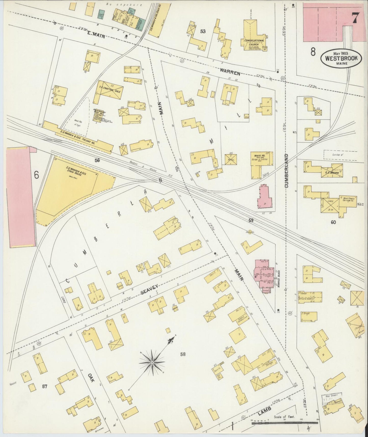 Sanborn Fire Insurance Map from Westbrook, Cumberland County, Maine (1903), Sheet #0007 - Historic Sanborn Fire Insurance Map Print, vintage old map wall art, antique decor, genealogy gift, Maine Maine map