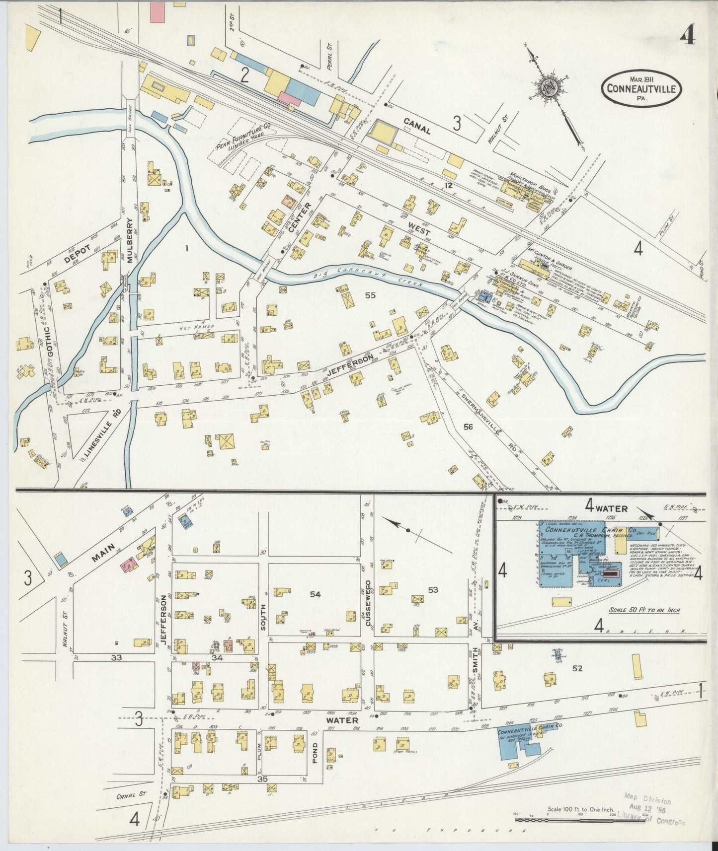 Sanborn Fire Insurance Map from Conneautville, Crawford County, Pennsylvania (1911), Sheet #0004 - Historic Sanborn Fire Insurance Map Print, vintage old map wall art, antique decor, genealogy gift, Pennsylvania Pennsylvania map