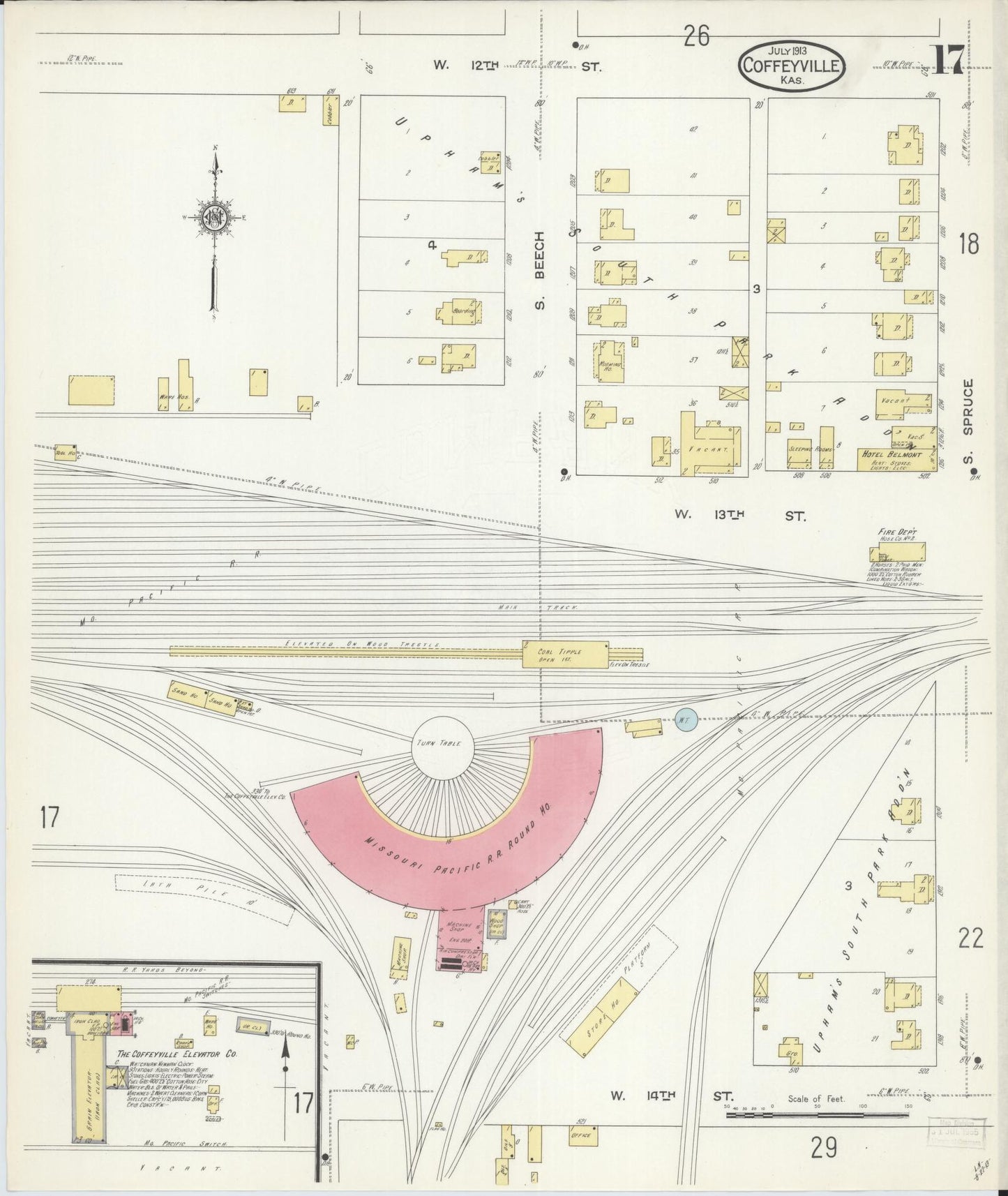 Sanborn Fire Insurance Map from Coffeyville, Montgomery County, Kansas (1913), Sheet #0017 - Historic Sanborn Fire Insurance Map Print, vintage old map wall art, antique decor, genealogy gift, Kansas Kansas map