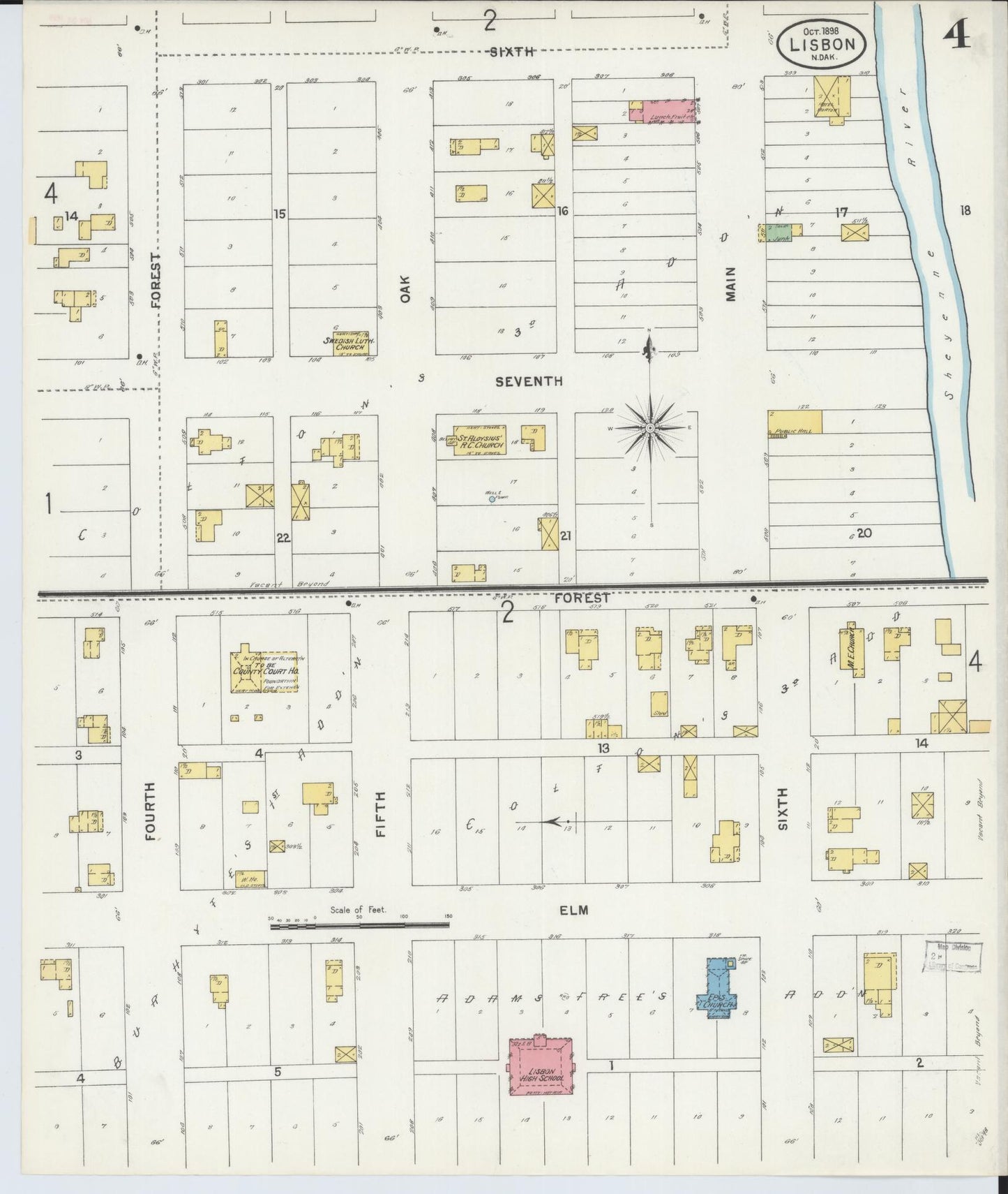 Sanborn Fire Insurance Map from Lisbon, Ransom County, North Dakota (1898), Sheet #0004 - Historic Sanborn Fire Insurance Map Print, vintage old map wall art, antique decor, genealogy gift, North Dakota North Dakota map