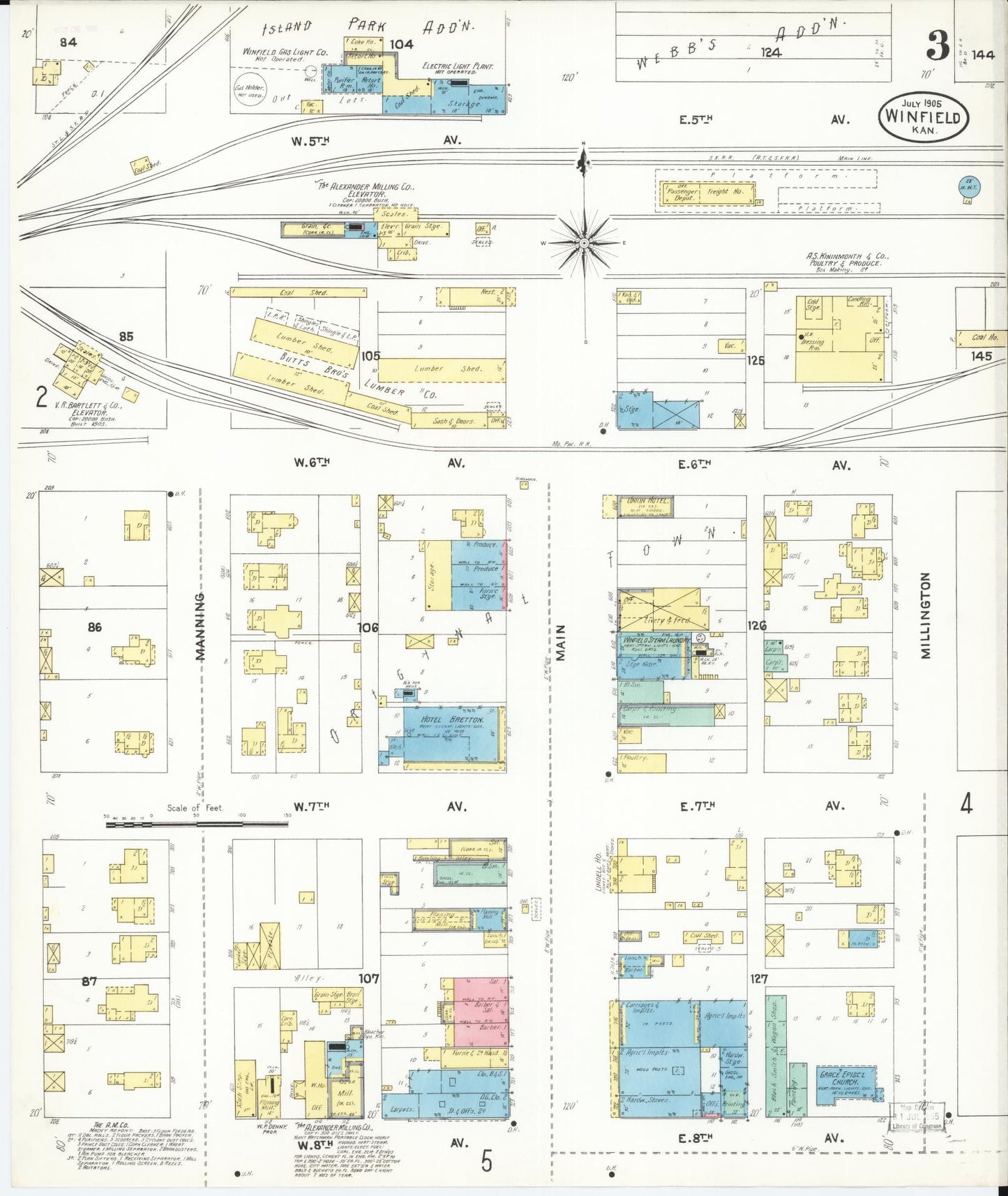 Sanborn Fire Insurance Map from Winfield, Cowley County, Kansas (1905), Sheet #0003 - Historic Sanborn Fire Insurance Map Print, vintage old map wall art, antique decor, genealogy gift, Kansas Kansas map
