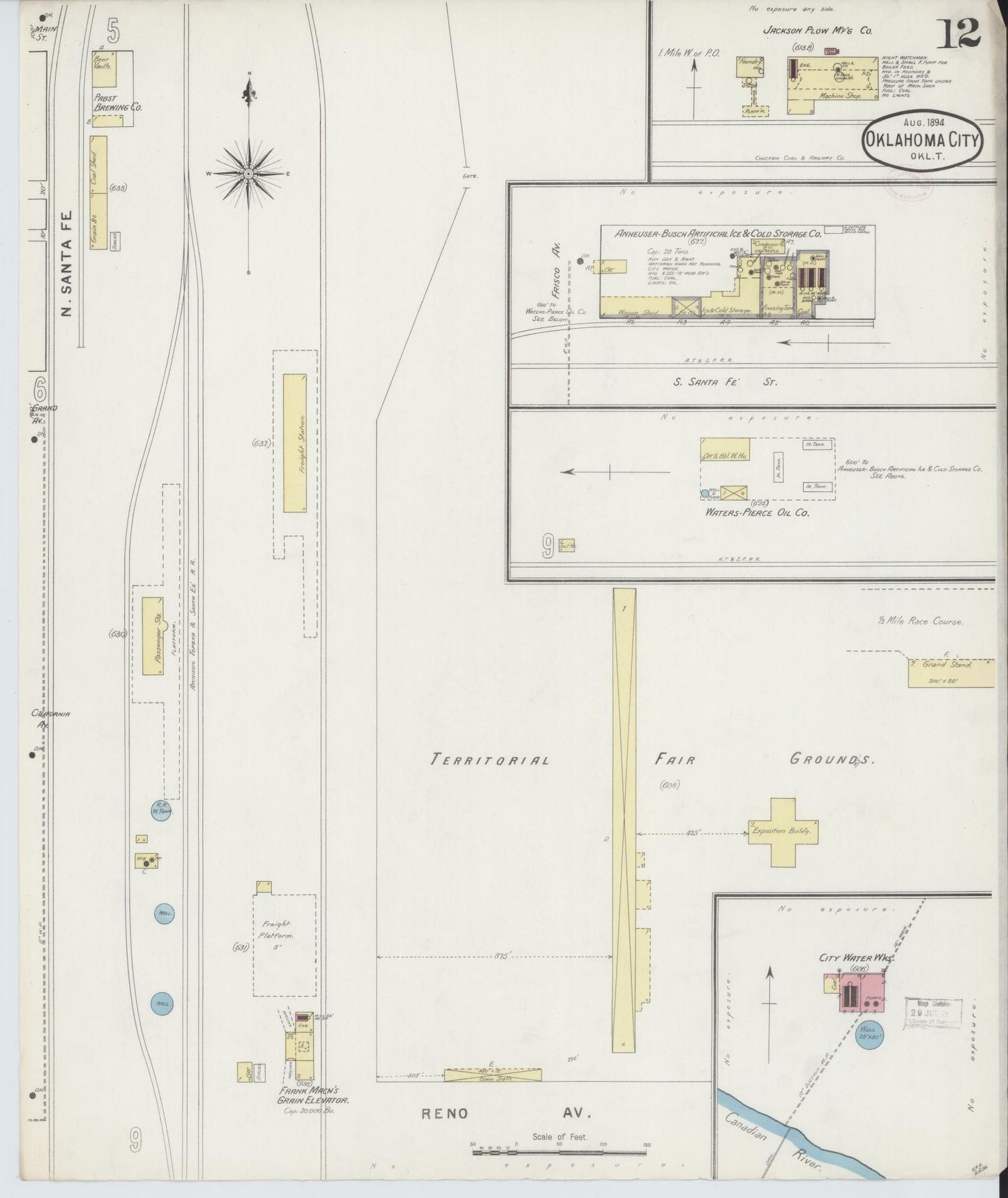 Sanborn Fire Insurance Map from Oklahoma City, Oklahoma County, Oklahoma (1894), Sheet #0012 - Complete Map Set gallery image, historic Sanborn map, vintage wall art, Oklahoma City Oklahoma