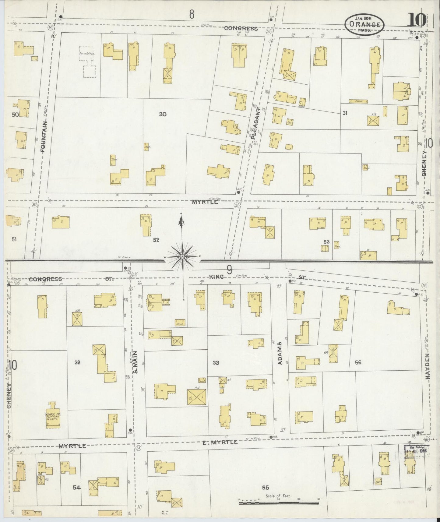 Sanborn Fire Insurance Map from Orange, Franklin County, Massachusetts (1905), Sheet #0010 - Complete Map Set gallery image, historic Sanborn map, vintage wall art, Massachusetts Massachusetts