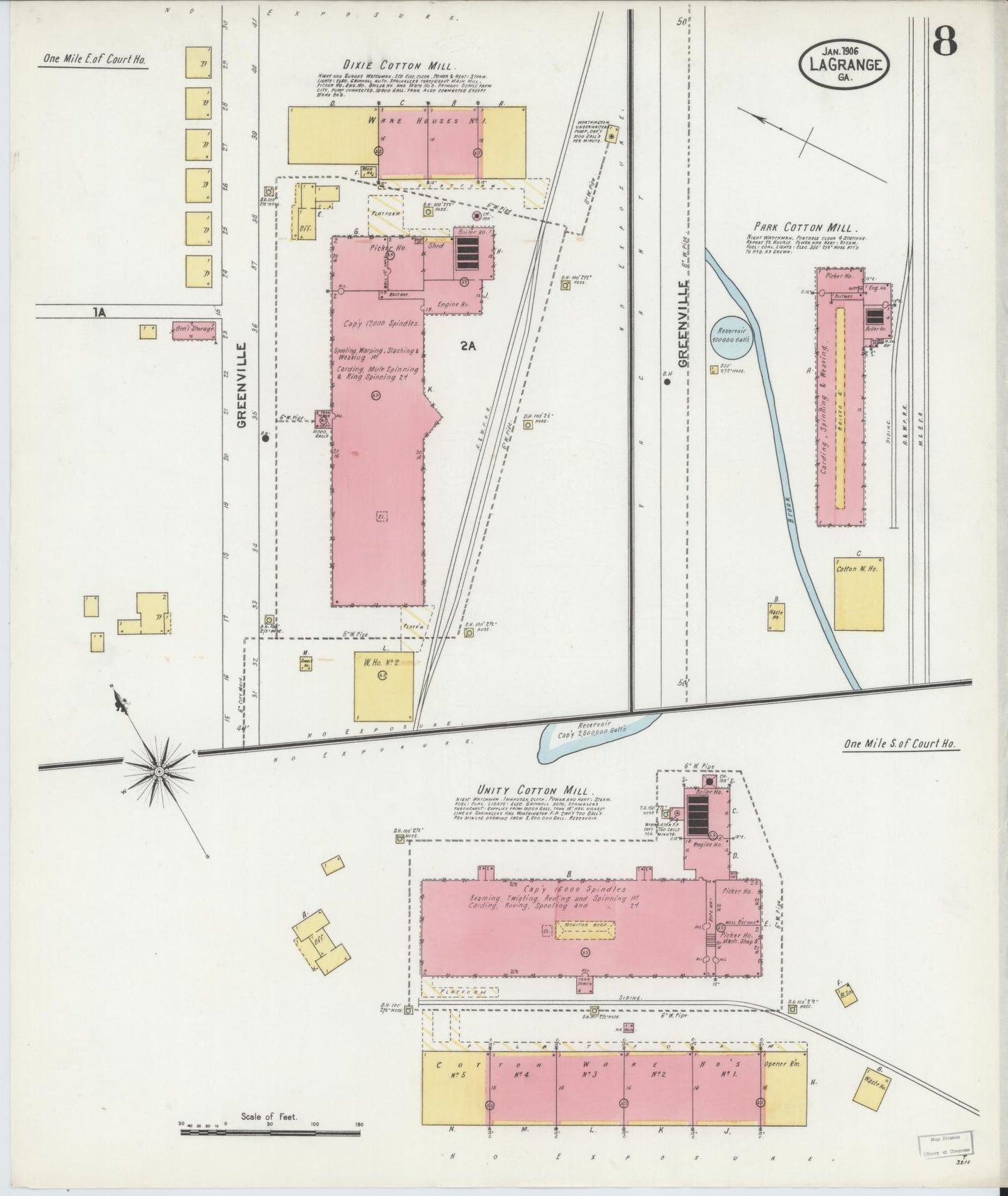 Sanborn Fire Insurance Map from La Grange, Troup County, Georgia (1906), Sheet #0008 - Historic Sanborn Fire Insurance Map Print, vintage old map wall art, antique decor, genealogy gift, Georgia Georgia map