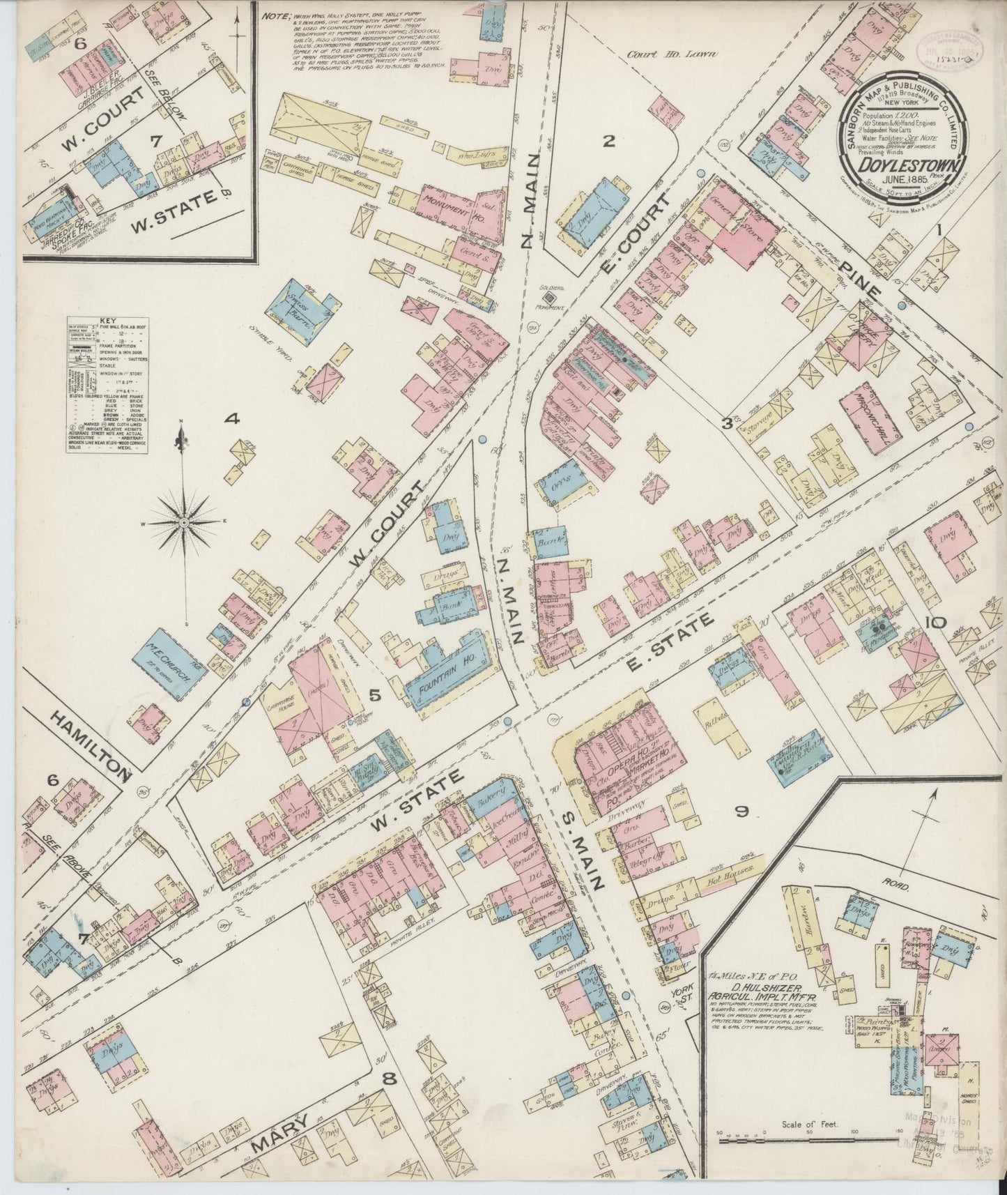 Sanborn Fire Insurance Map from Doylestown, Bucks County, Pennsylvania (1885), Sheet #0001 - Historic Sanborn Fire Insurance Map Print, vintage old map wall art, antique decor, genealogy gift, Pennsylvania Pennsylvania map