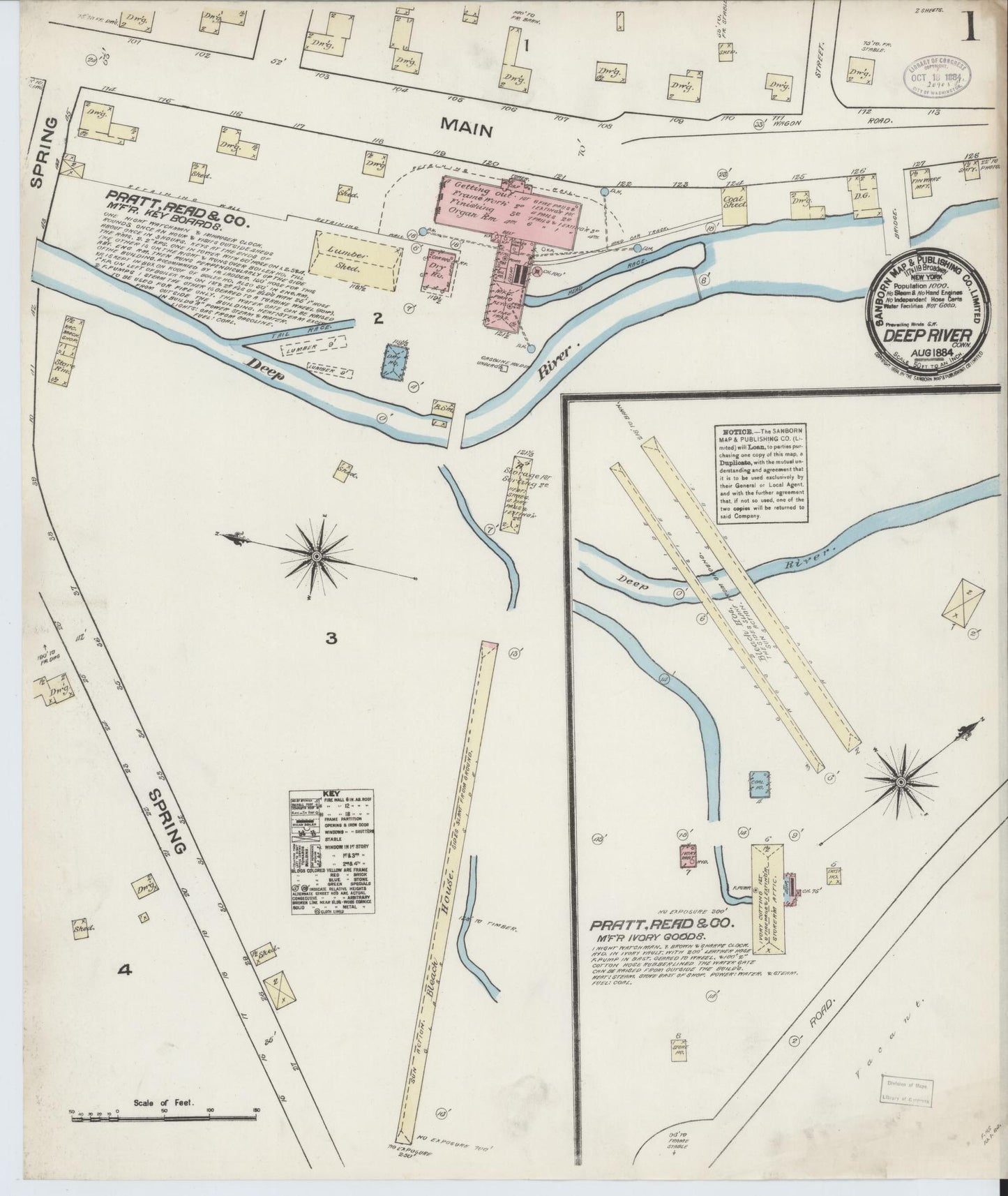 Sanborn Fire Insurance Map from Deep River, Middlesex County, Connecticut (1884), Sheet #0001 - Historic Sanborn Fire Insurance Map Print, vintage old map wall art, antique decor, genealogy gift, Connecticut Connecticut map