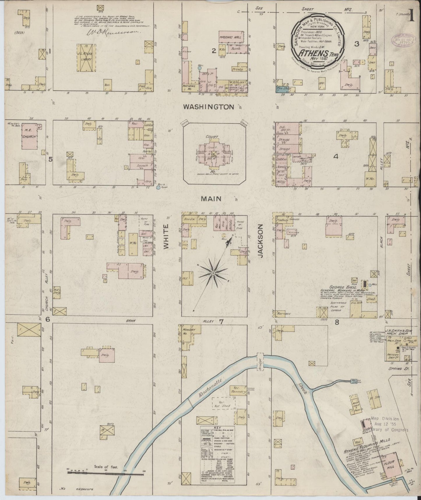 Sanborn Fire Insurance Map from Athens, McMinn County, Tennessee. (1887) – Historic Sanborn Fire Insurance Map Print