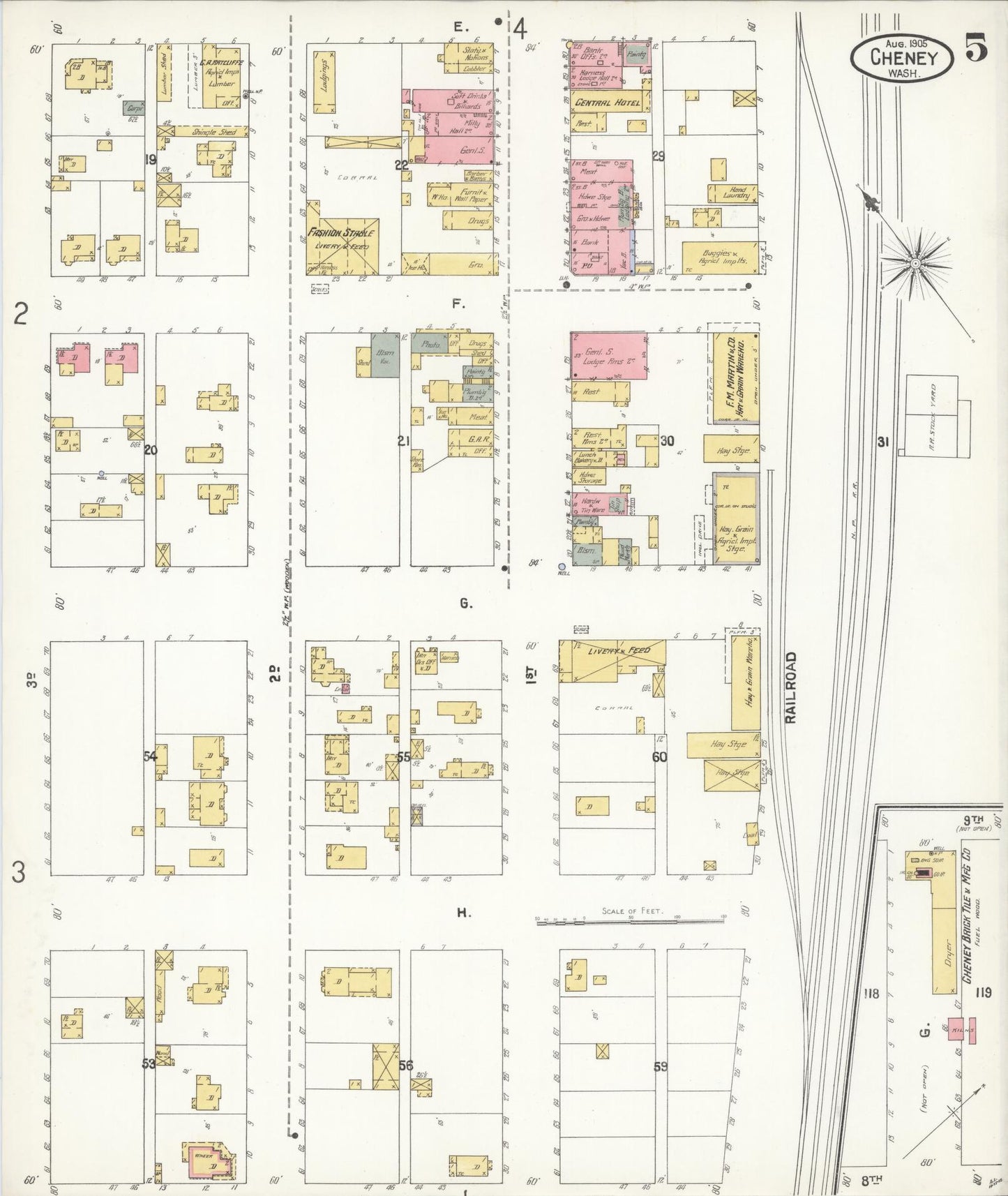 Sanborn Fire Insurance Map from Cheney, Spokane County, Washington (1905), Sheet #0005 - Complete Map Set gallery image, historic Sanborn map, vintage wall art, Washington Washington