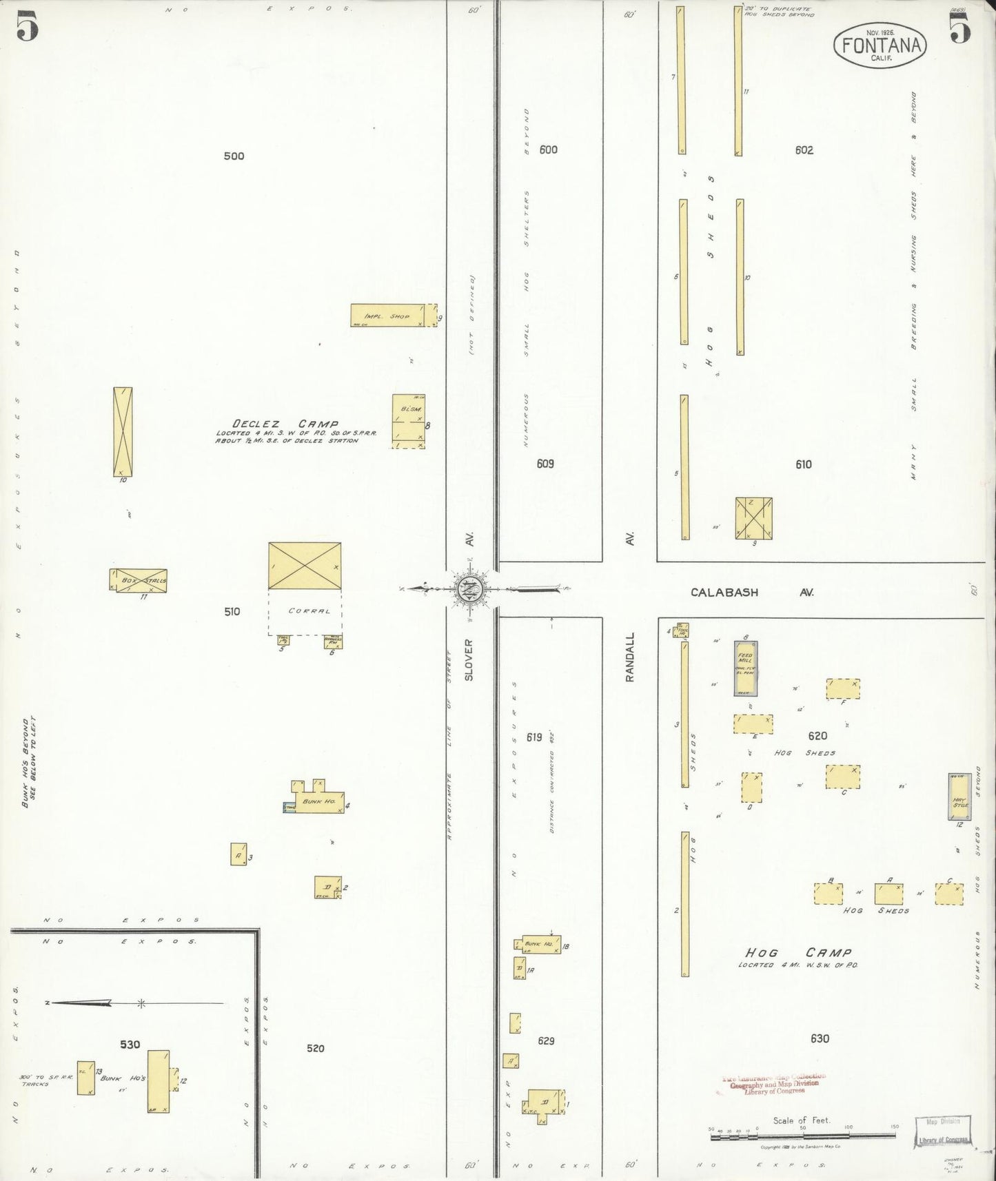 Sanborn Fire Insurance Map from Fontana, San Bernardino County, California (1926), Sheet #0005 - Historic Sanborn Fire Insurance Map Print, vintage old map wall art, antique decor, genealogy gift, California California map