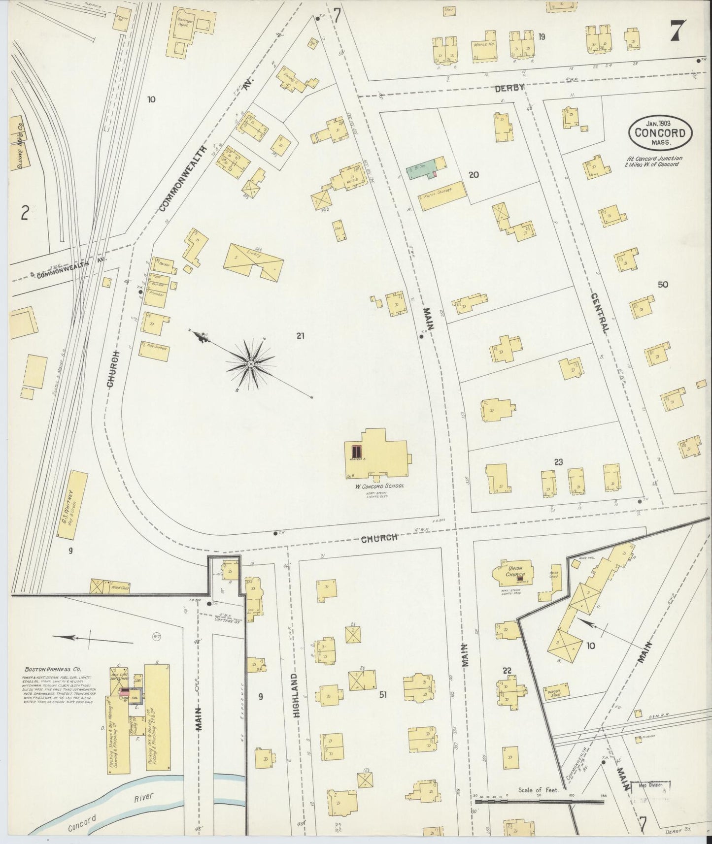Sanborn Fire Insurance Map from Concord, Middlesex County, Massachusetts (1903), Sheet #0007 - Historic Sanborn Fire Insurance Map Print, vintage old map wall art, antique decor, genealogy gift, Massachusetts Massachusetts map