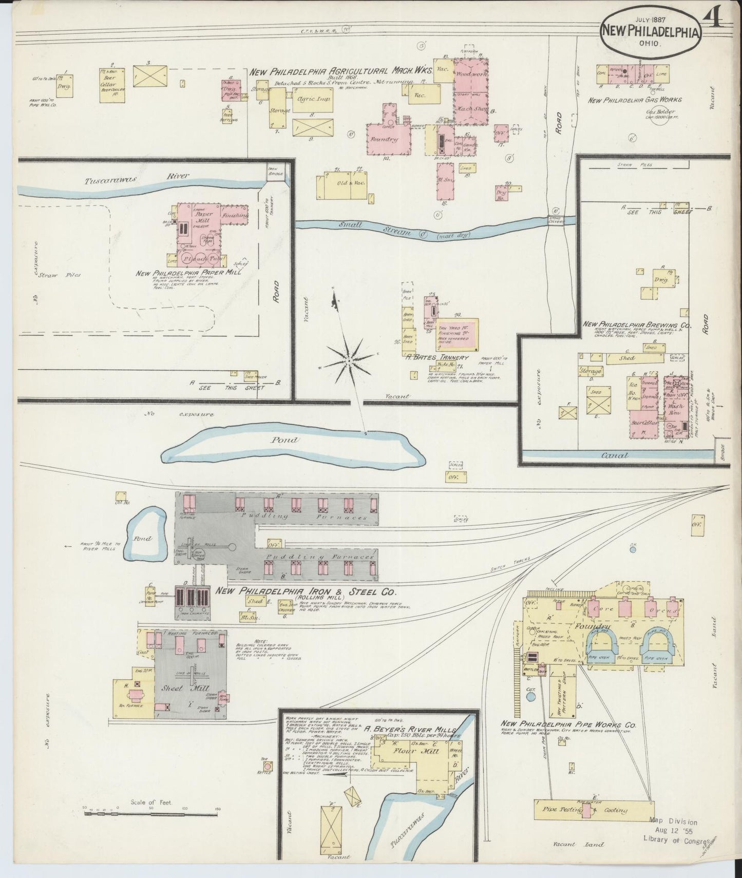 Sanborn Fire Insurance Map from New Philadelphia, Tuscarawas County, Ohio (1887), Sheet #0004 - Historic Sanborn Fire Insurance Map Print, vintage old map wall art, antique decor, genealogy gift, Ohio Ohio map