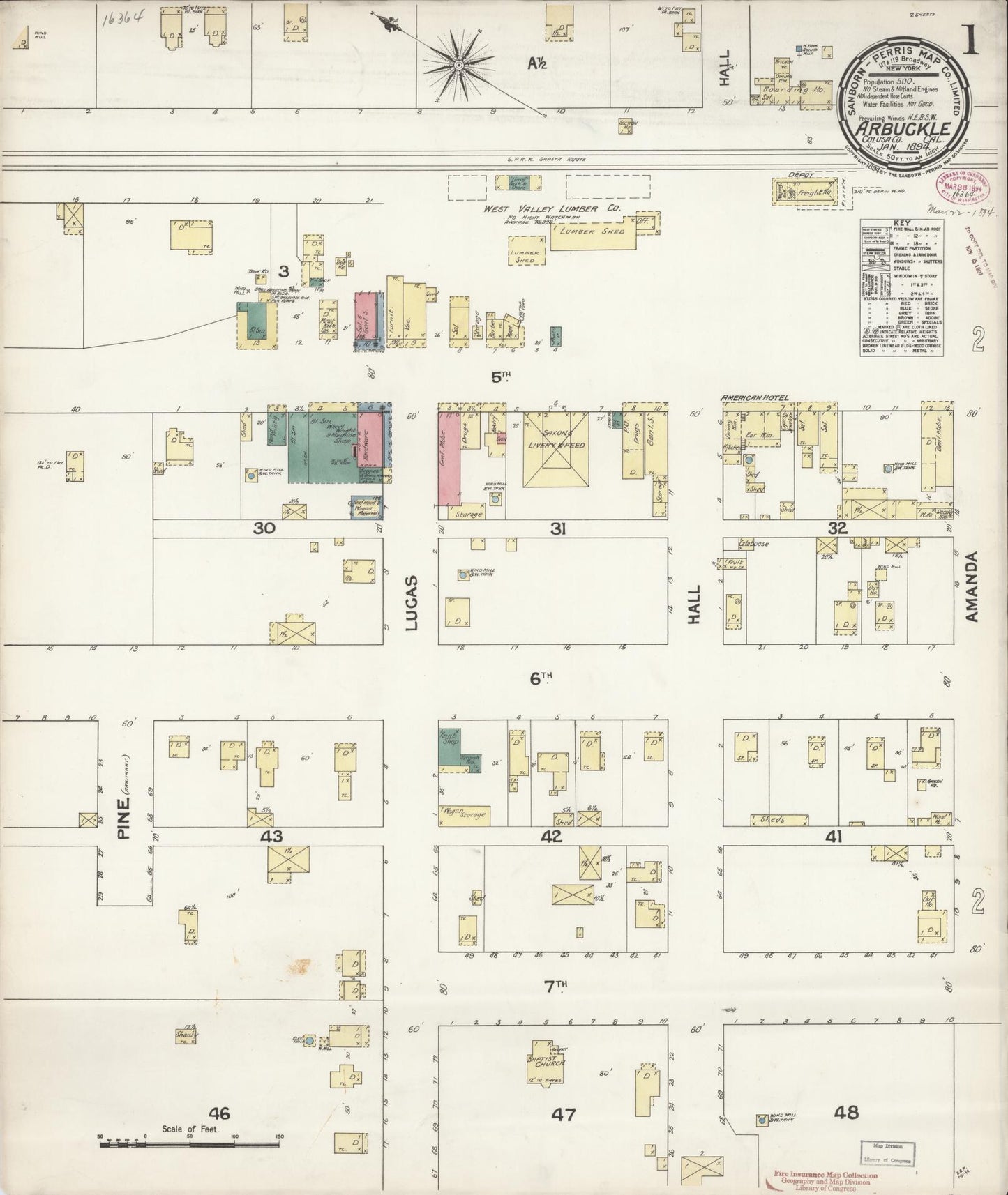 Sanborn Fire Insurance Map from Arbuckle, Colusa County, California (1894), Sheet #0001 - Historic Sanborn Fire Insurance Map Print, vintage old map wall art, antique decor, genealogy gift, California California map
