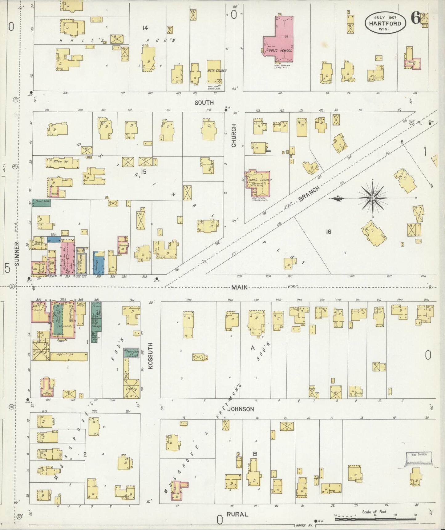 Sanborn Fire Insurance Map from Hartford, Washington County, Wisconsin (1907), Sheet #0006 - Complete Map Set gallery image, historic Sanborn map, vintage wall art, Wisconsin Wisconsin