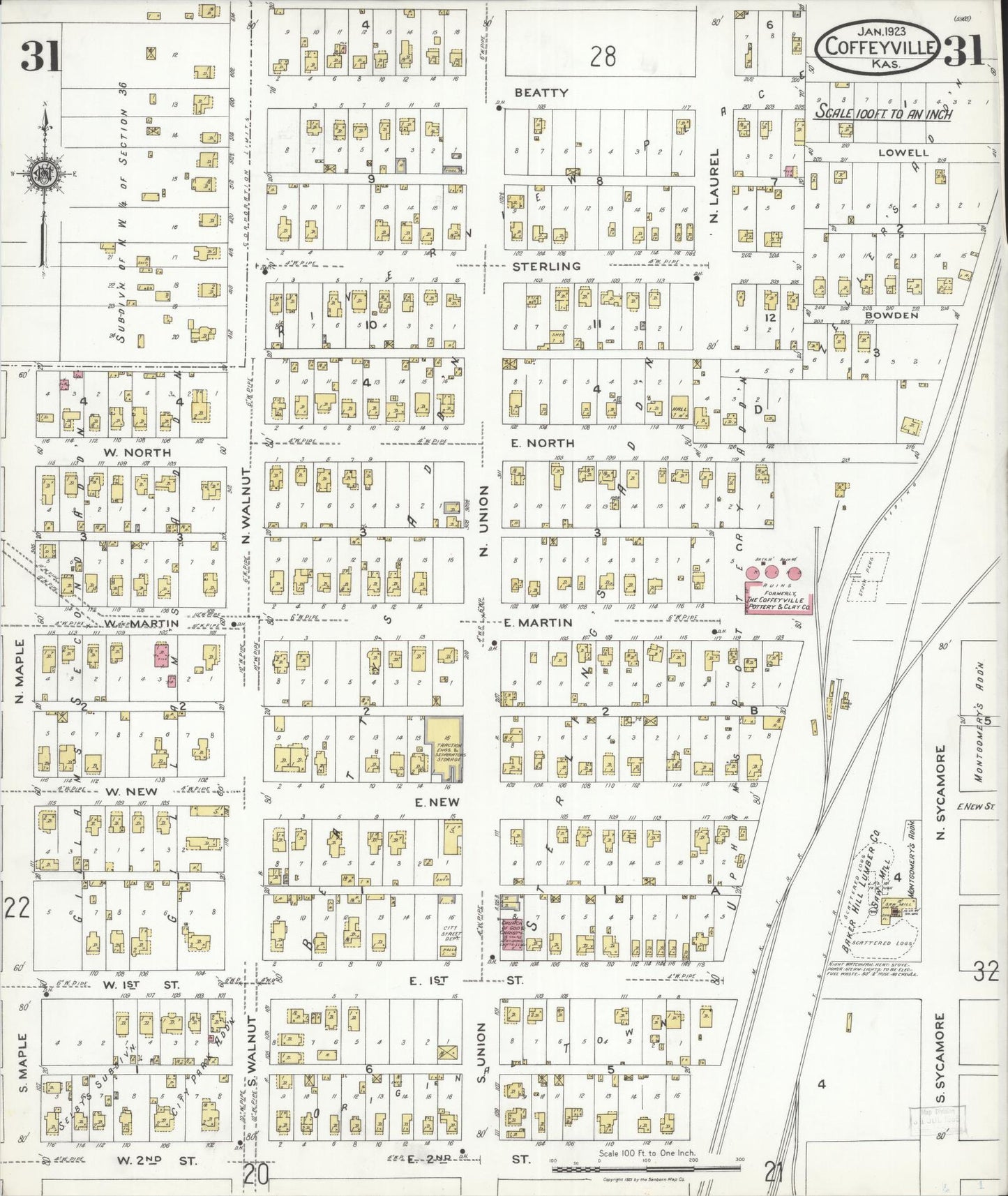Sanborn Fire Insurance Map from Coffeyville, Montgomery County, Kansas (1923), Sheet #0031 - Historic Sanborn Fire Insurance Map Print, vintage old map wall art, antique decor, genealogy gift, Kansas Kansas map