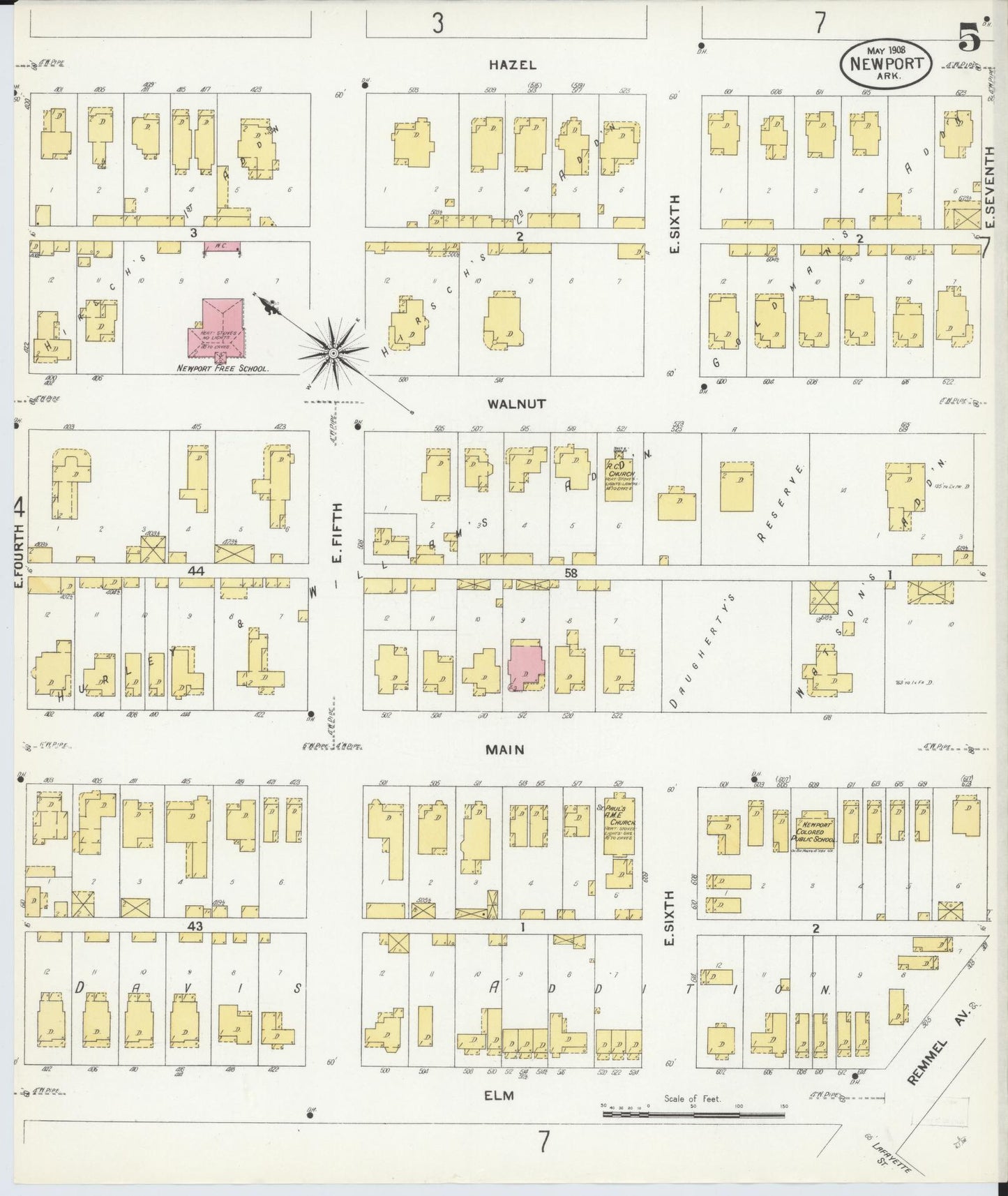 Sanborn Fire Insurance Map from Newport, Jackson County, Arkansas (1908), Sheet #0005 - Historic Sanborn Fire Insurance Map Print, vintage old map wall art, antique decor, genealogy gift, Arkansas Arkansas map