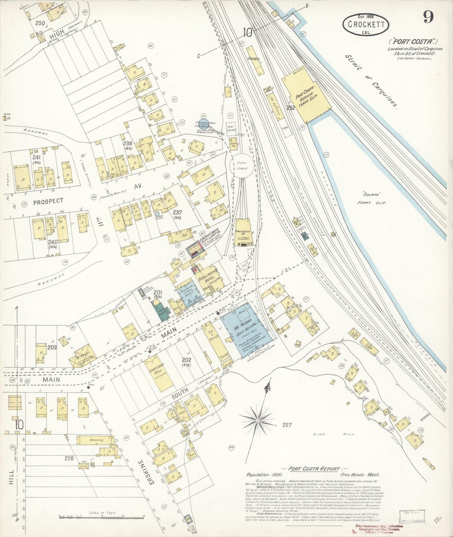 Sanborn Fire Insurance Map from Crockett, Contra Costa County, California (1899), Sheet #0009 - Historic Sanborn Fire Insurance Map Print, vintage old map wall art, antique decor, genealogy gift, California California map