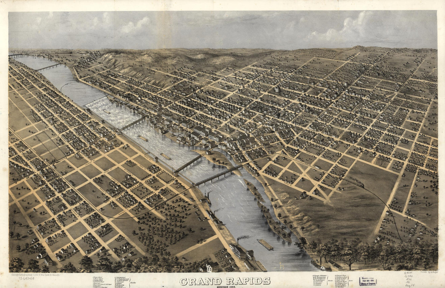 Grand Rapids, Michigan 1868. (1868) – Historic Bird’s-Eye View Panorama Print