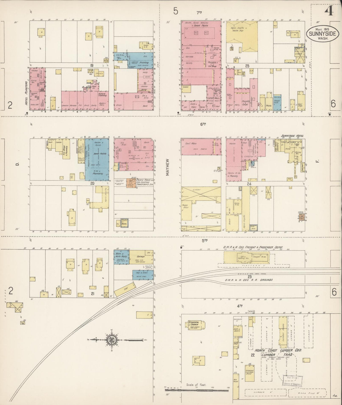 Sanborn Fire Insurance Map from Sunnyside, Yakima County, Washington (1915), Sheet #0004 - Historic Sanborn Fire Insurance Map Print, vintage old map wall art, antique decor, genealogy gift, Washington Washington map