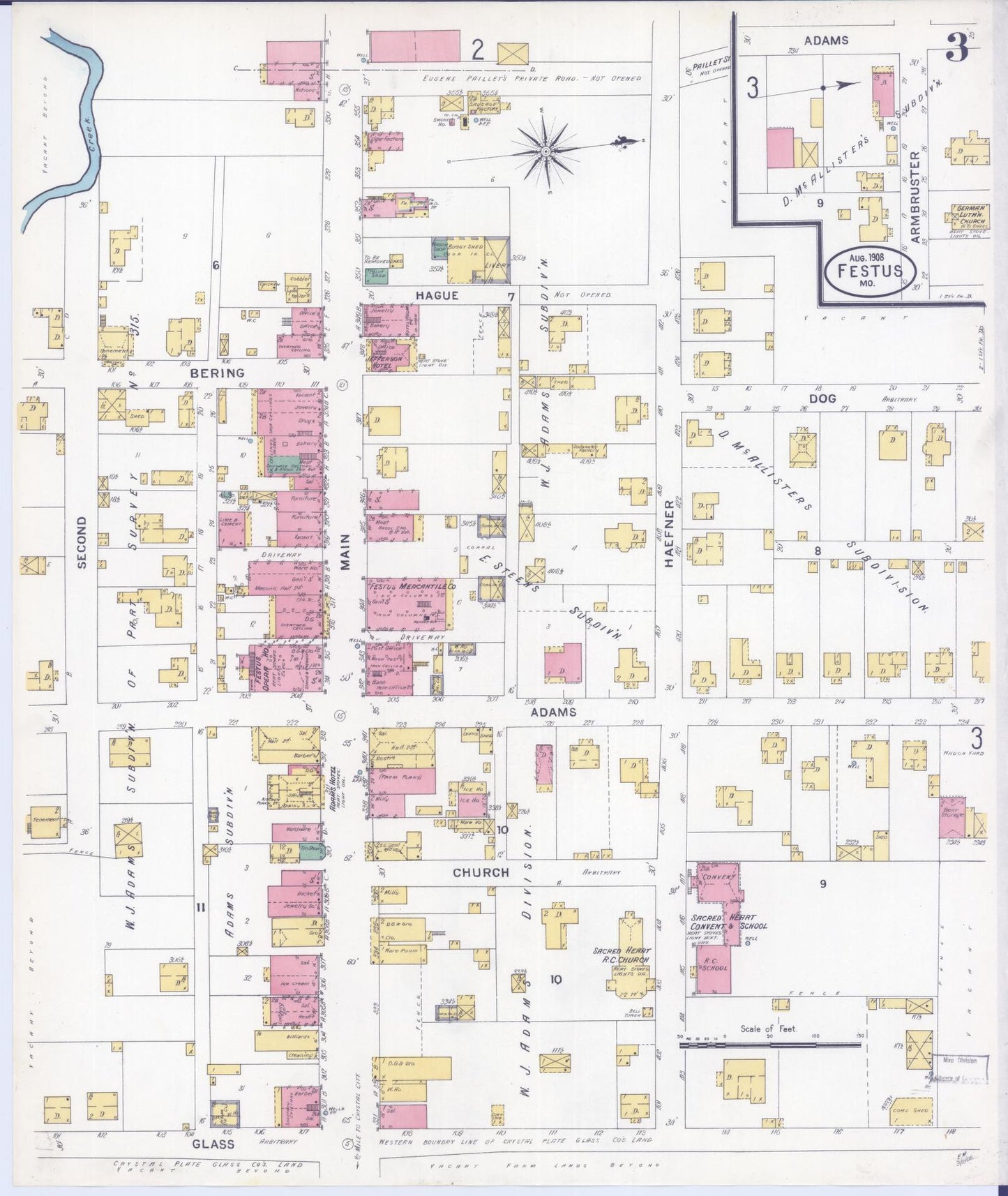 Sanborn Fire Insurance Map from Festus, Jefferson County, Missouri (1908), Sheet #0003 - Historic Sanborn Fire Insurance Map Print, vintage old map wall art, antique decor, genealogy gift, Missouri Missouri map