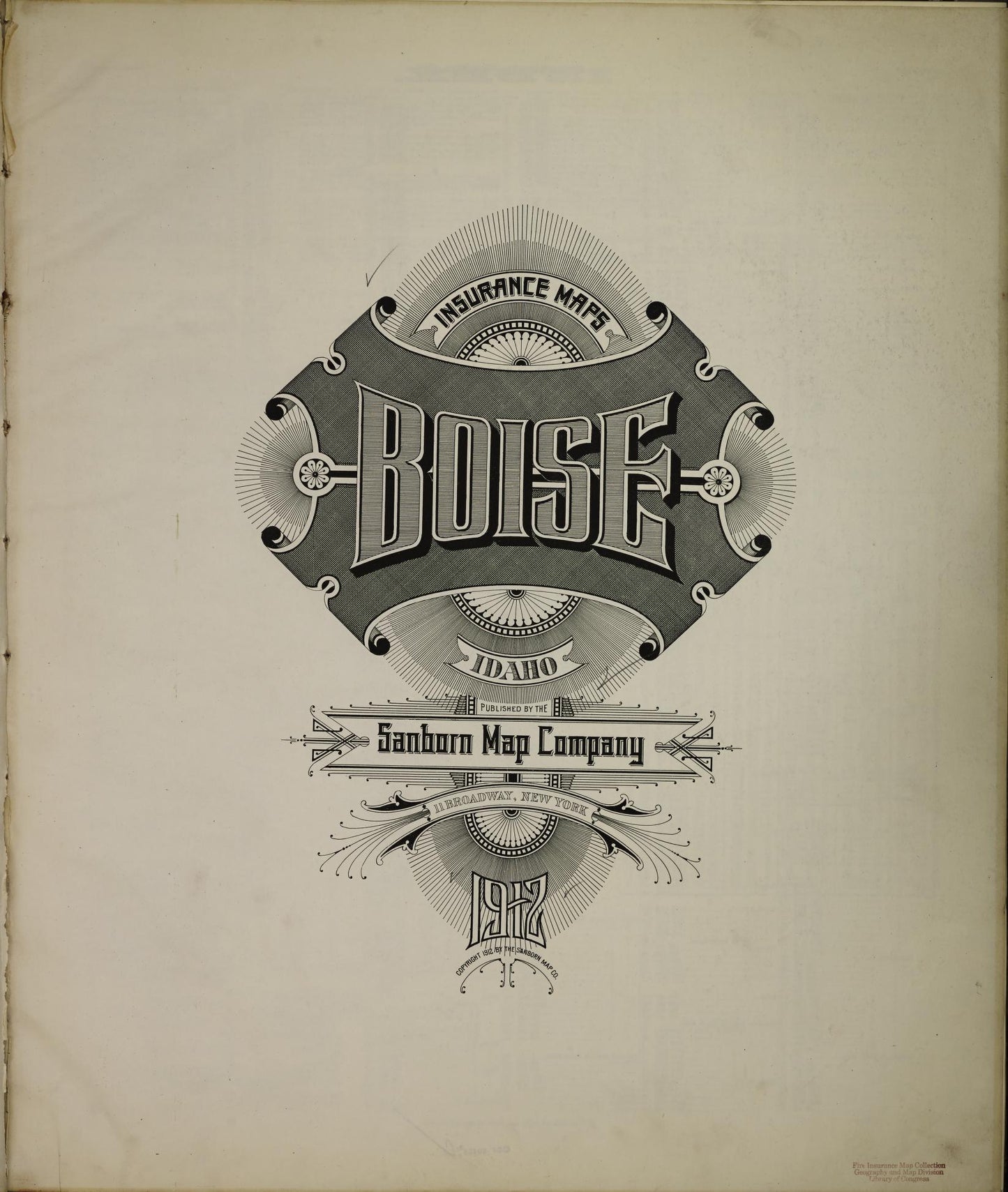 Sanborn Fire Insurance Map from Boise, Ada County, Idaho (1912), Sheet #0001 - Historic Sanborn Fire Insurance Map Print, vintage old map wall art, antique decor, genealogy gift, Idaho Idaho map